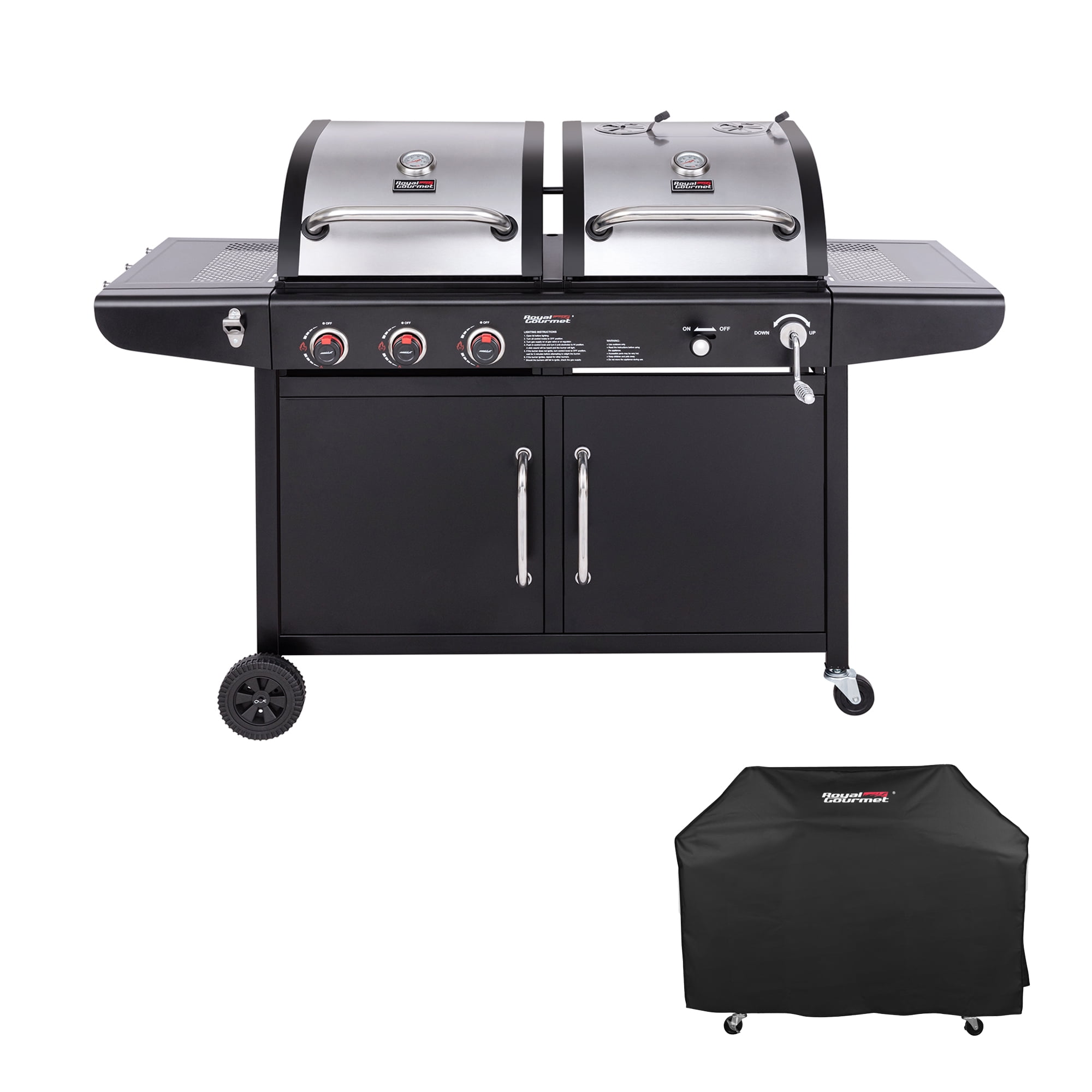 Royal Gourmet ZH3002C 3-Burner 25.500-BTU Dual Fuel Cabinet Gas and Charcoal Grill Combo with Cover