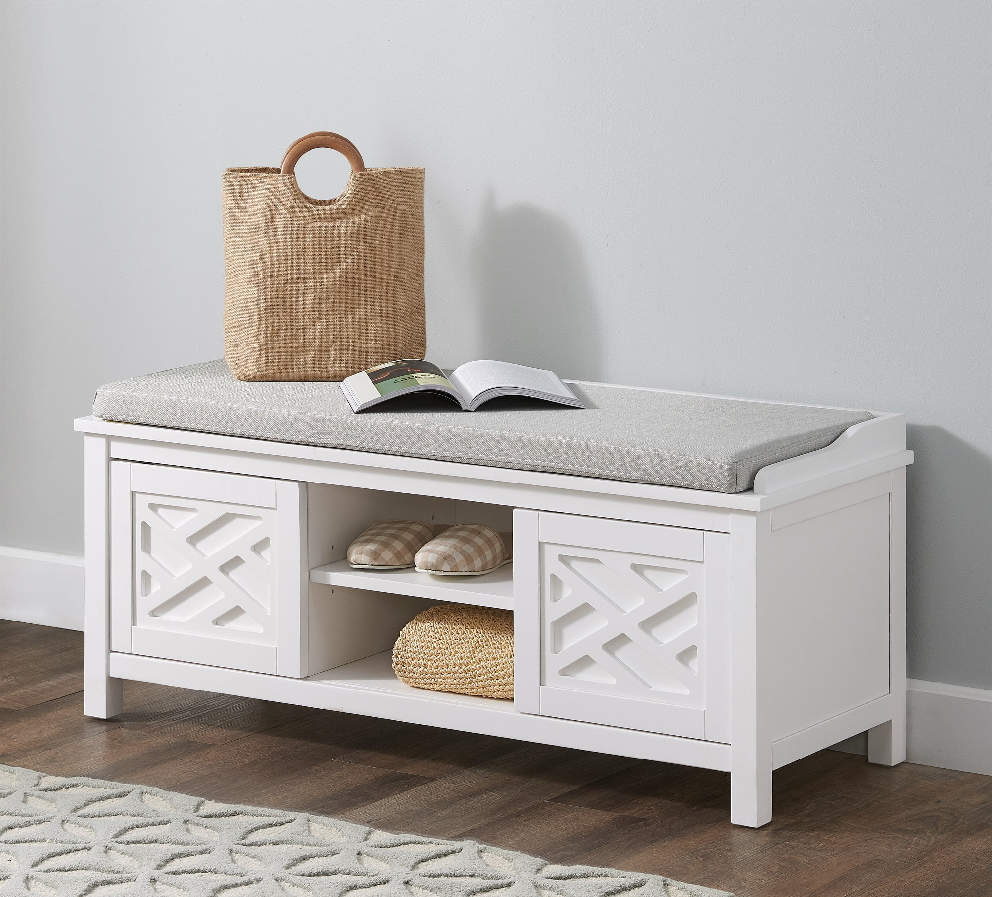 Alaterre Coventry Storage Bench. Dove Gray and White