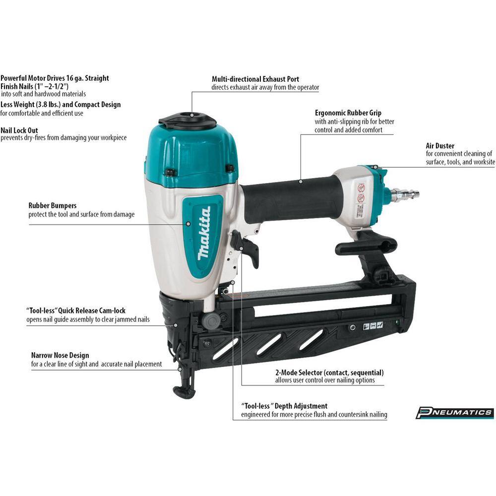 Makita AF601 Pneumatic 16-Gauge. 2-1/2 in. Straight Finish Nailer