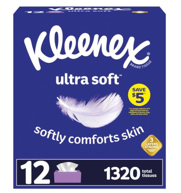Kleenex Ultra Soft Facial Tissues. Flat Boxes (110 tissues. 12 pk.)
