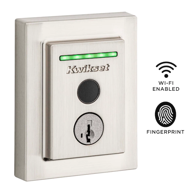 Kwikset Halo Touch Contemporary Square Wi-Fi Fingerprint Smart Lock No Hub Required featuring SmartKey Security in Satin Nickel (99590-003)