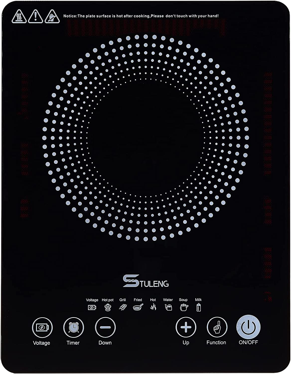 STULENG ‎ST-FIC102 Electric Stove. Portable 1300W Infrared Single Burner Sensor Touch Control. 11 Inch Single Hot Plate Cooktop for Dorm Office Home Camp. Compatible w/All Cookware