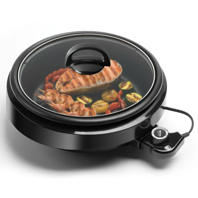 Aroma Housewares ASP-137B Grillet 3Qt. 3-in-1 Cool-Touch Electric Indoor Grill Portable. Dishwasher Safe. with 10 in. Nonstick Pan & Tempered Glass Lid. Black