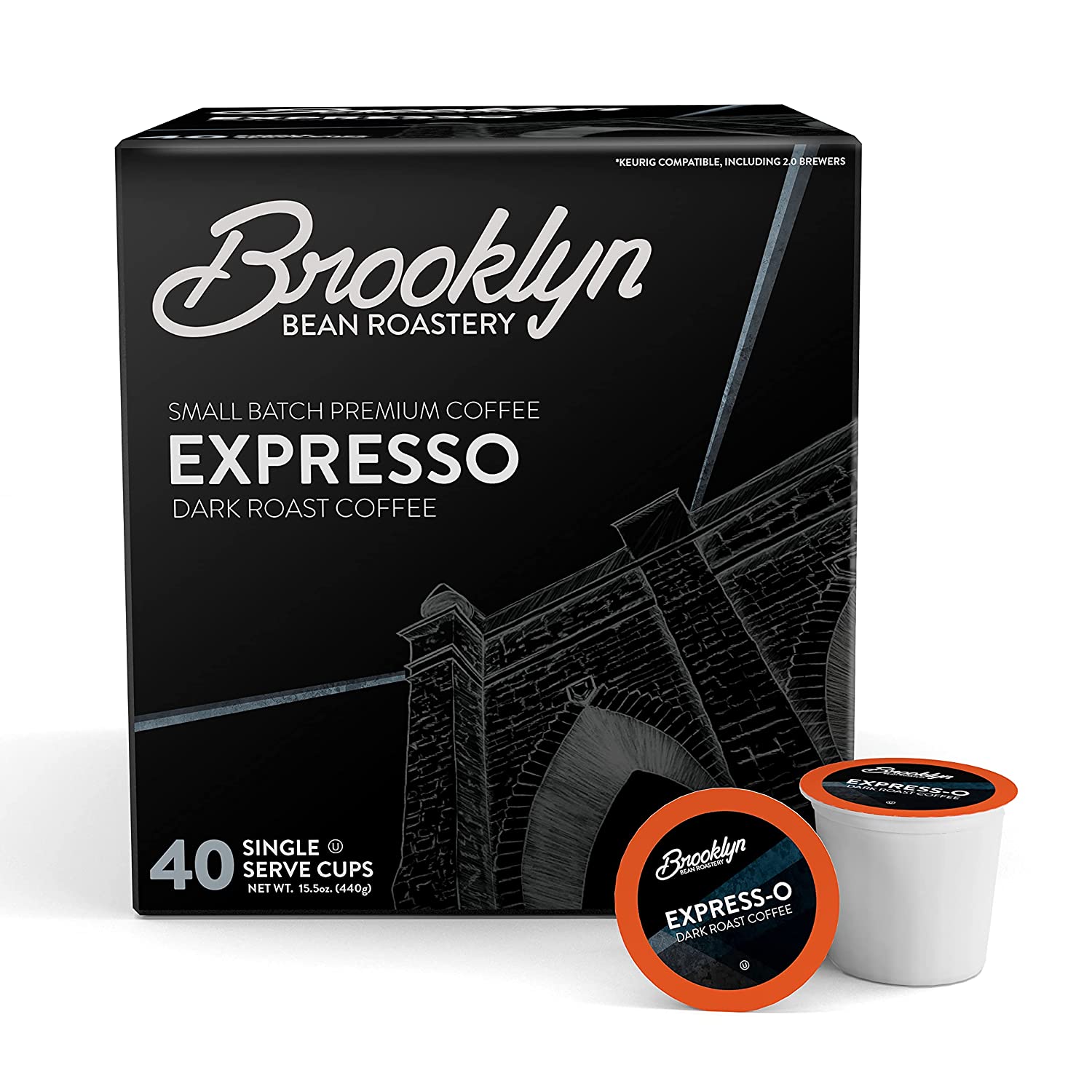 Brooklyn Beans Express-O Gourmet Coffee Pods. Compatible with 2.0 Keurig K Cup Brewers. 40 Count