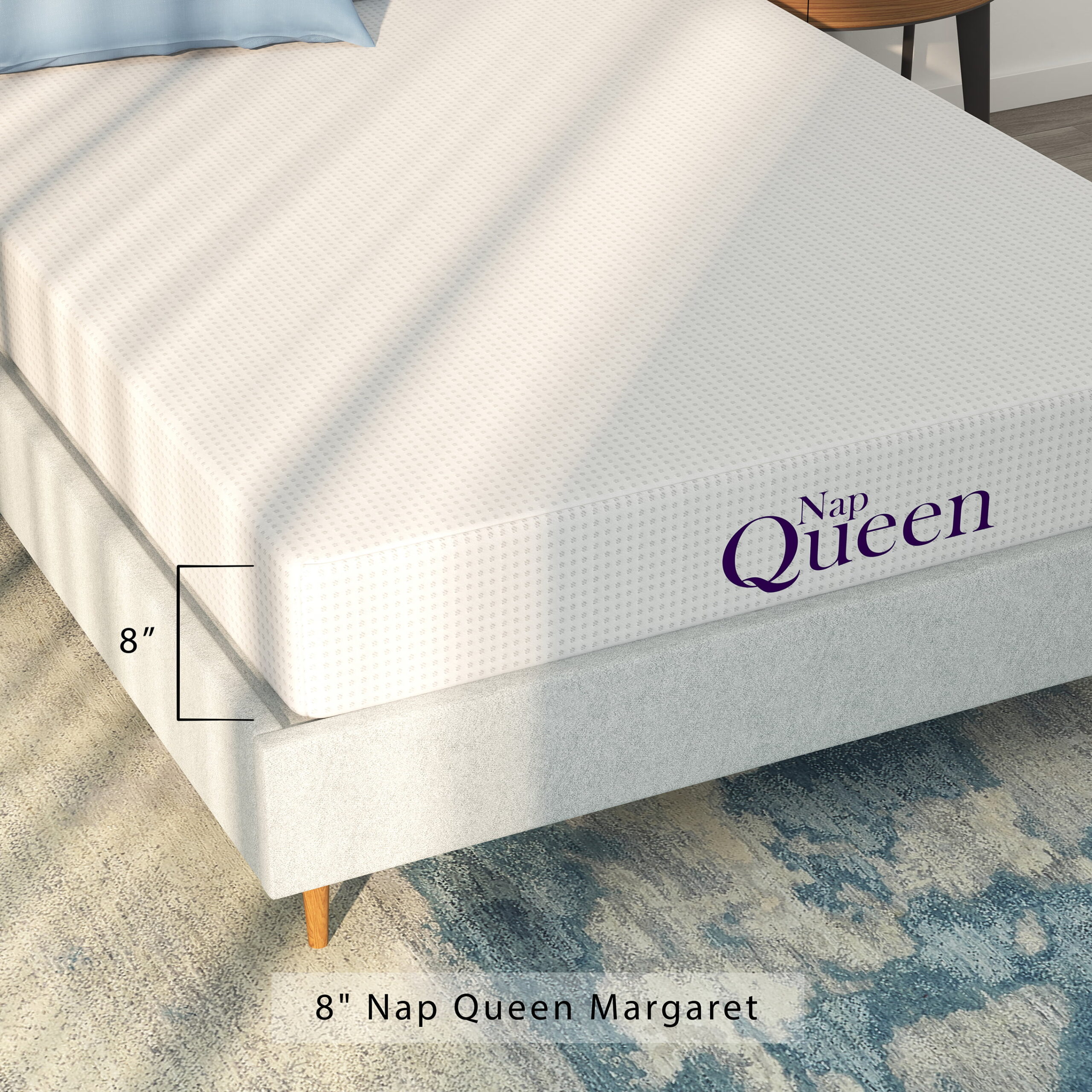 Nap Queen Margaret 8″ Charcoal Memory Foam Mattress. Queen. W/ Antimicrobial Cover