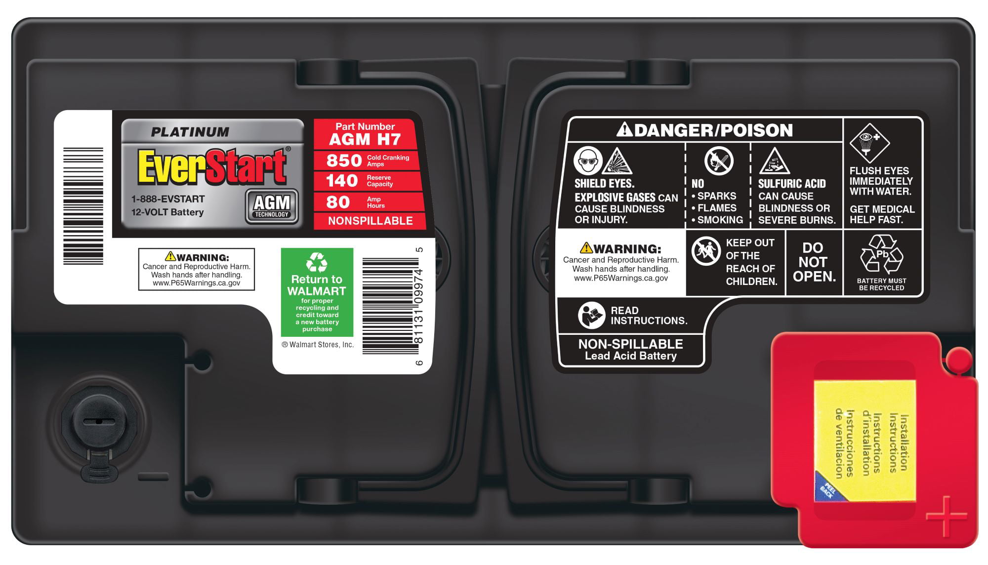 EverStart Platinum BOXED AGM Battery. Group Size H7 12V. 850 CCA