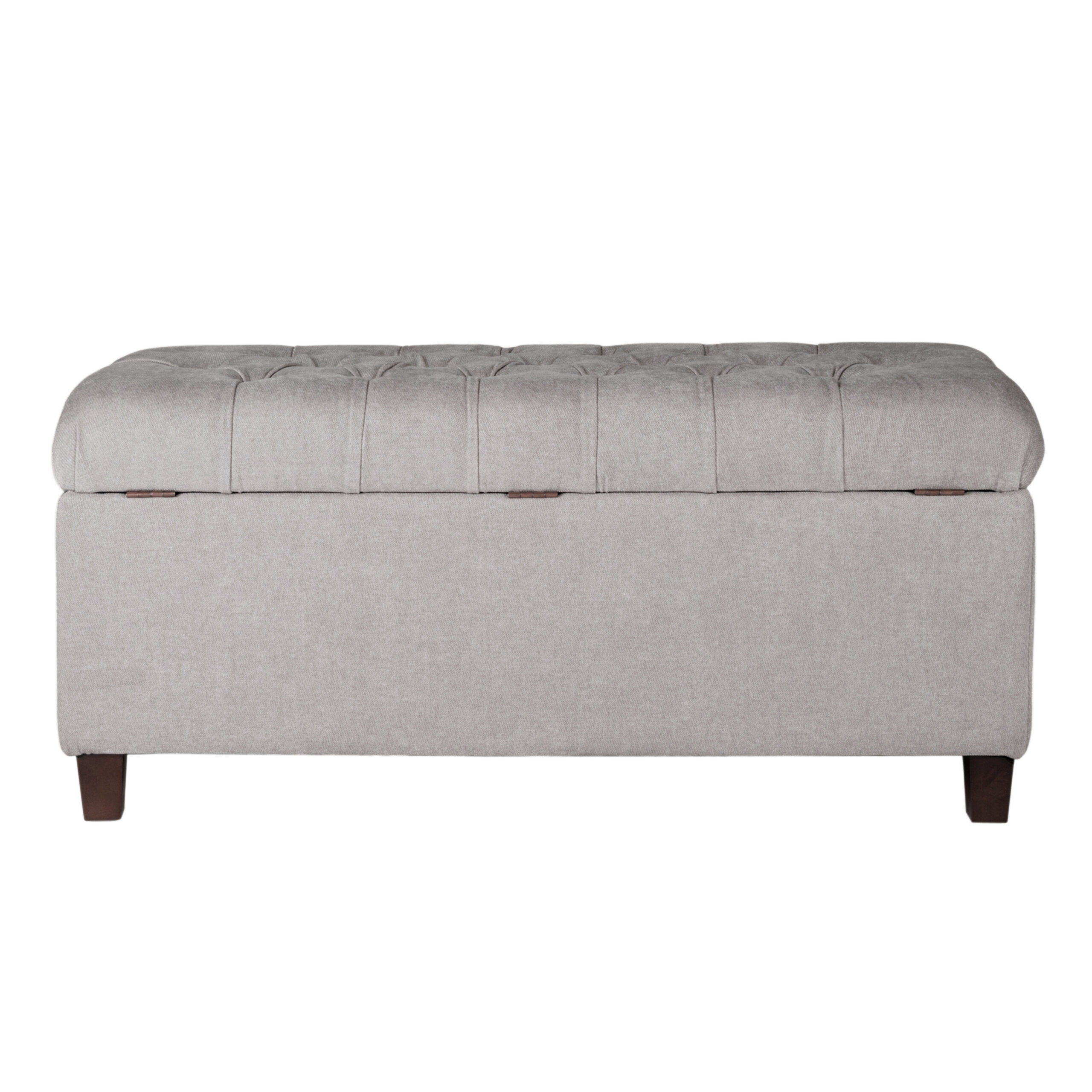 Fabric Upholstered Button Tufted Wooden Bench With Hinged Storage. Gray and Brown- Saltoro Sherpi
