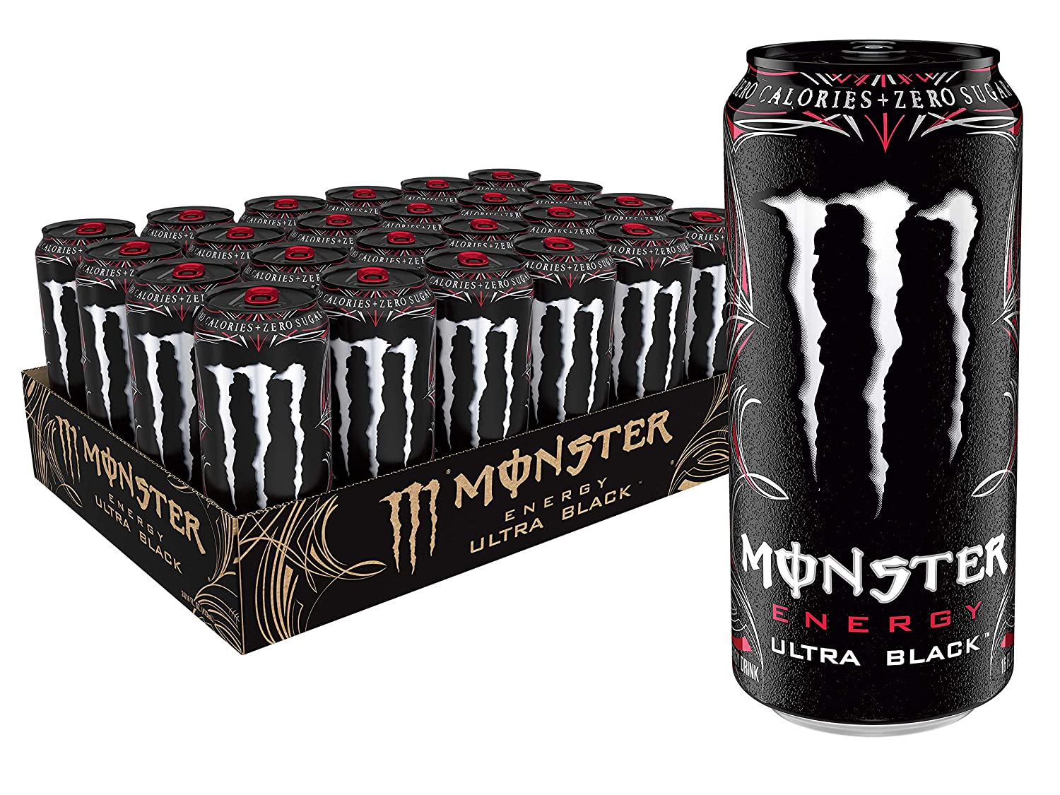 Monster Energy Ultra Black. Sugar Free Energy Drink. 16 Ounce (Pack of 24)
