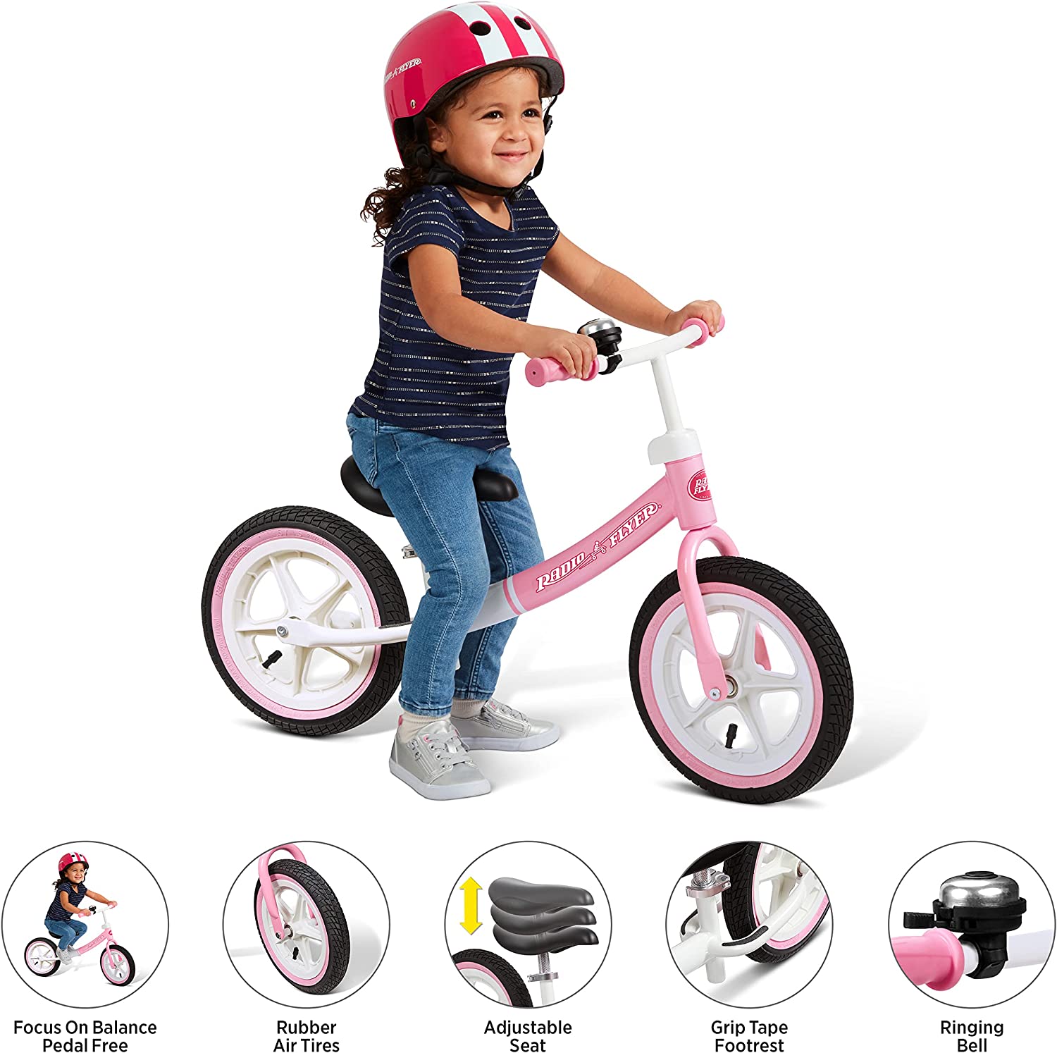 Radio Flyer Air Ride Balance Bike. Toddler Bike. Ages 1.5-5 Pink . White