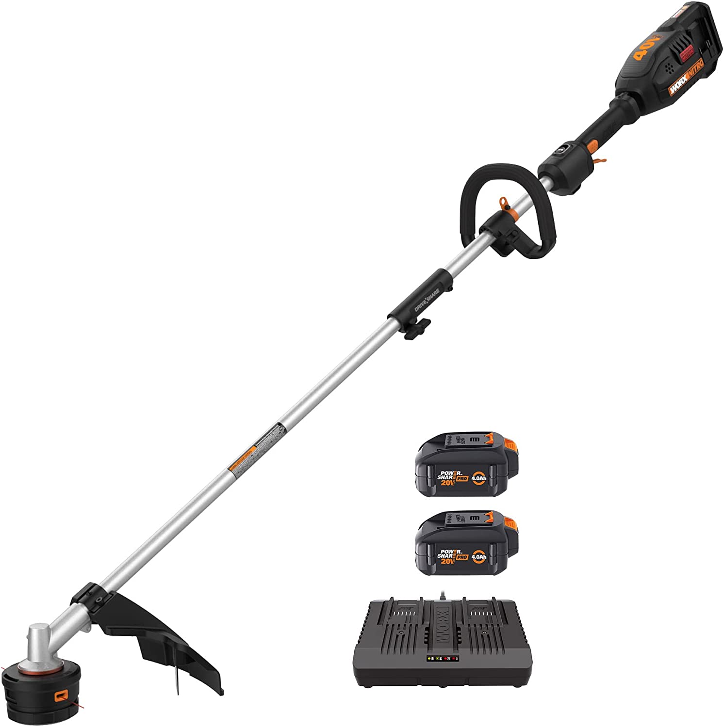 Worx Nitro WG186 40V Power Share PRO Attachment-Capable Driveshare 15″ Cordless String Trimmer (Batteries & Charger Included)