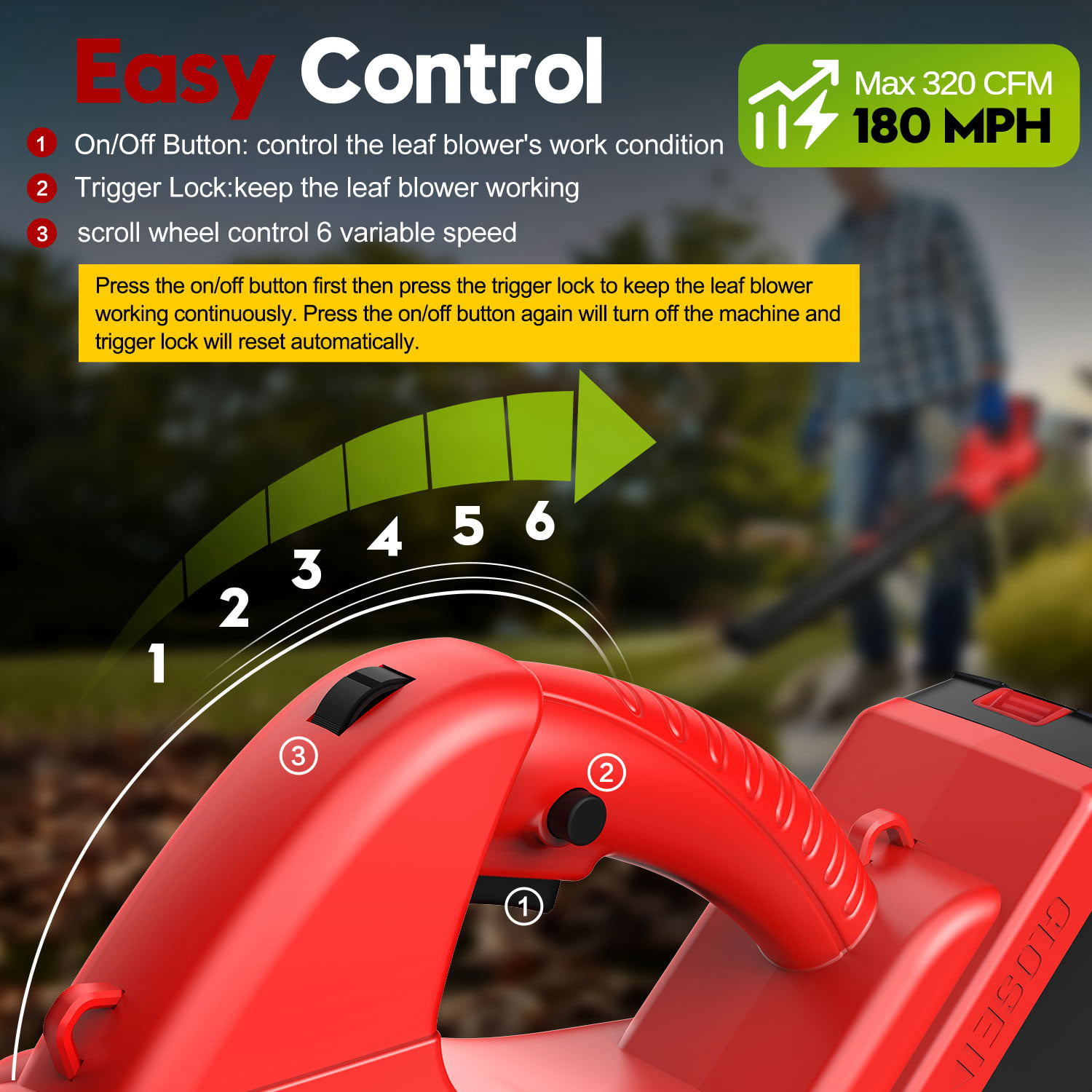 Cordless Leaf Blower. Tanbaby 21V 180MPH 320CFM with Battery and Charger 