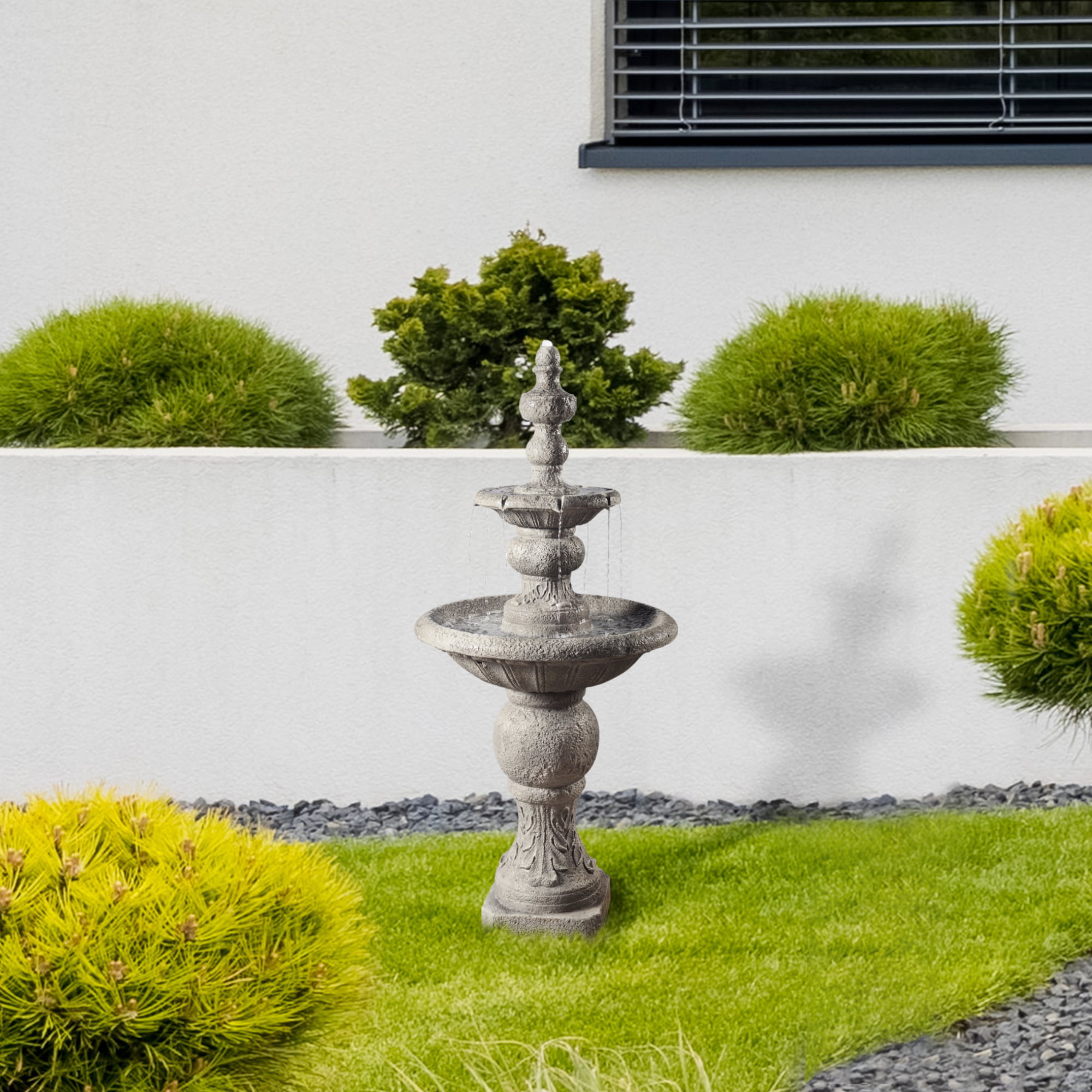 Teamson Home Outdoor Icy Stone 2-Tier Waterfall Fountain. Gray