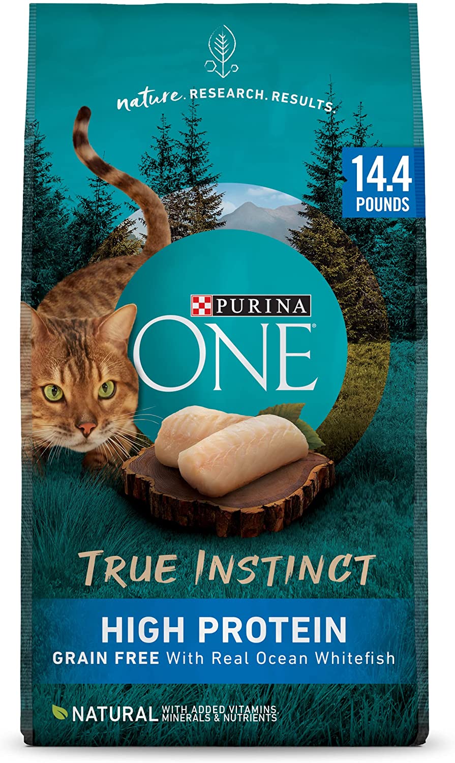 Purina ONE True Instinct With Real Ocean Whitefish. Natural High Protein. Grain Free Dry Cat Food 14.4 lb. Bag