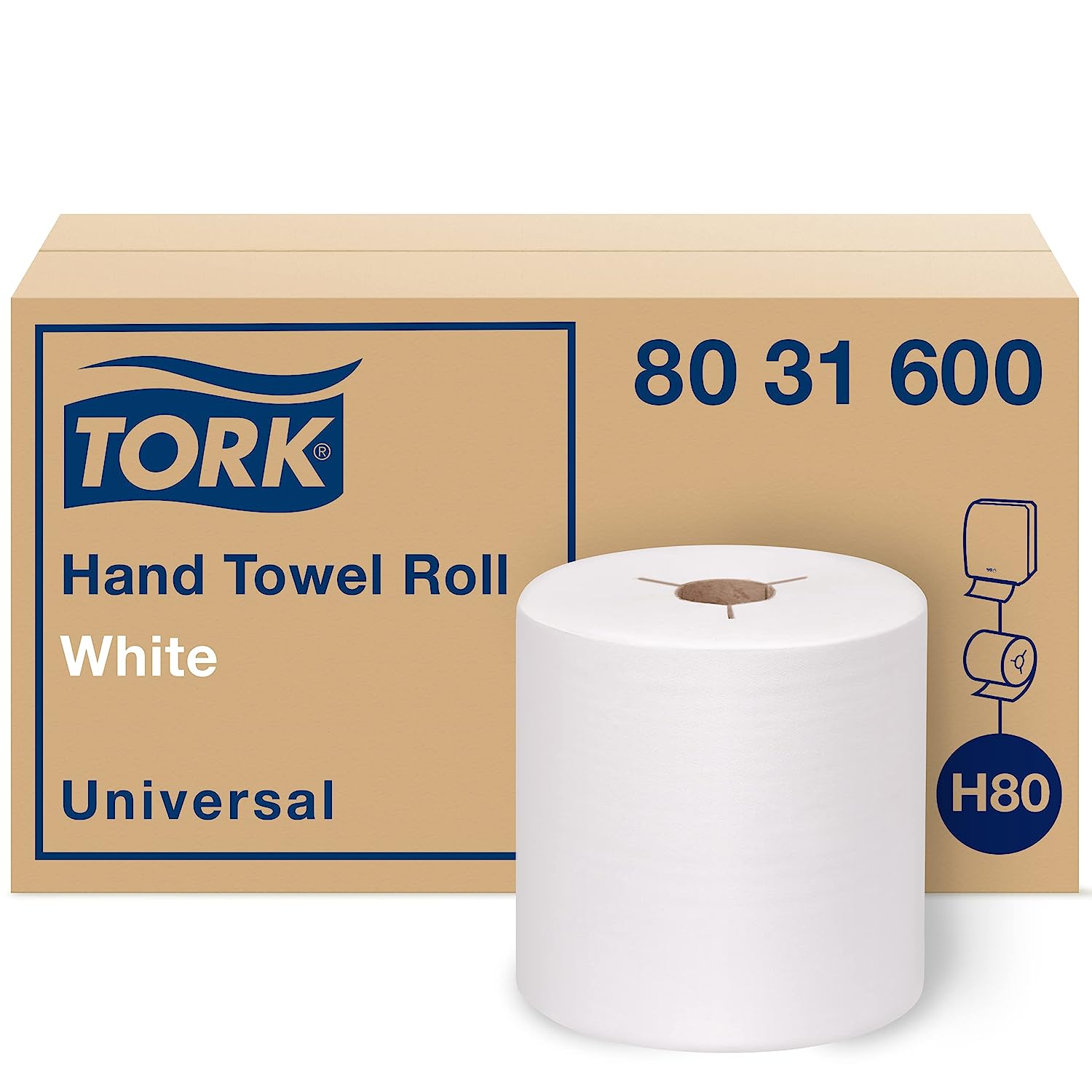 Tork Hand Towel Roll White H80. Universal. 100% Recycled Fiber. 6 Rolls x 630 ft. 8031600