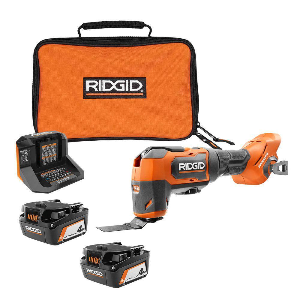 RIDGID R86240B-AC93044SBN 18V Brushless Cordless Oscillating Multi-Tool with (2) 4.0 Ah Batteries. 18V Charger. and Bag