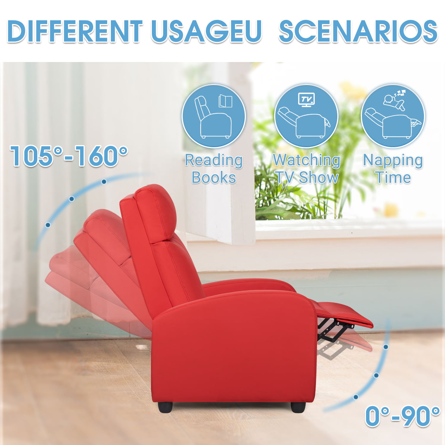 Homall Recliner Chair Single Sofa Chair Small Recliner Home Theater Seating PU Leather Living Room Sofa.Red