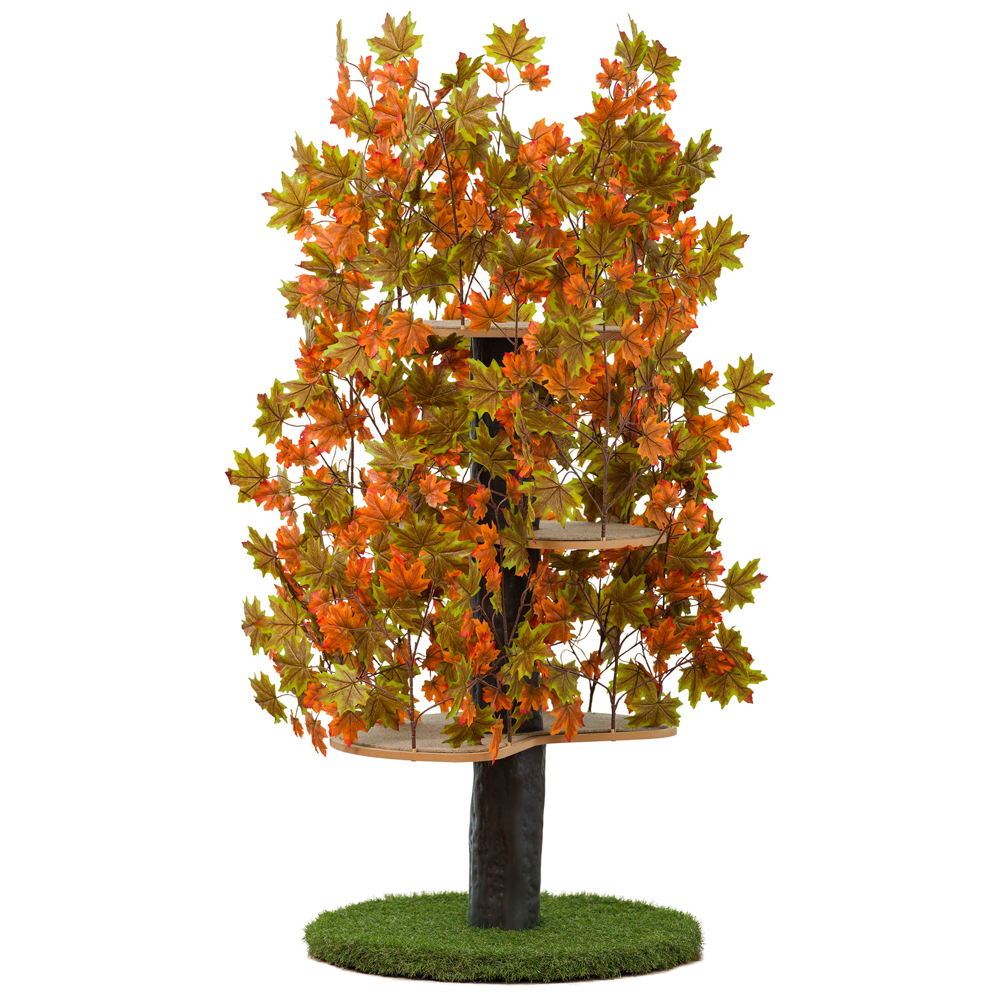 On2Pets Cat Tree with Leaves. Cat House & Cat Activity Tree. Multi-Level Cat Condo for Indoor Cats. Round Base. Mixed Maple