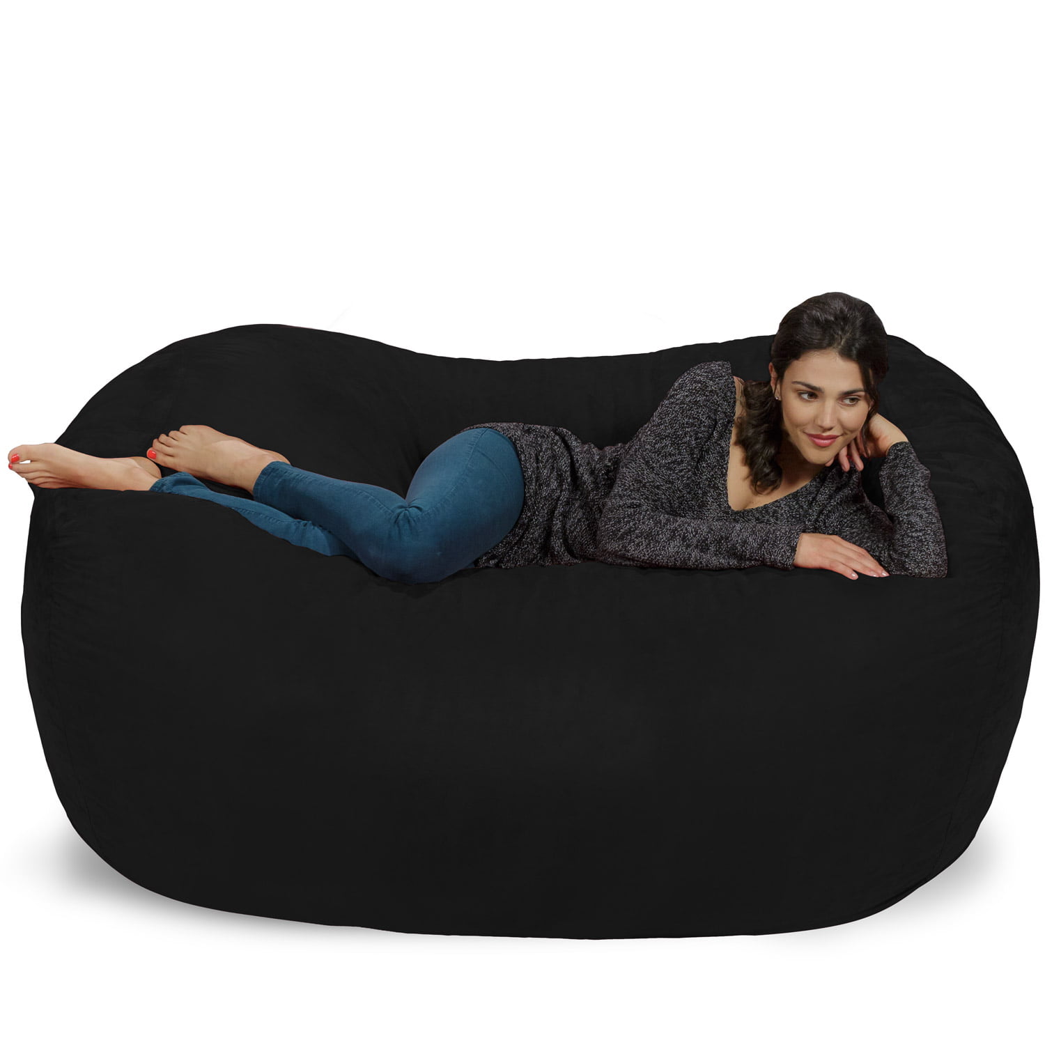 Chill Sack Bean Bag Chair. Memory Foam Lounger with Microsuede Cover. Kids. Adults. 6 ft. Black
