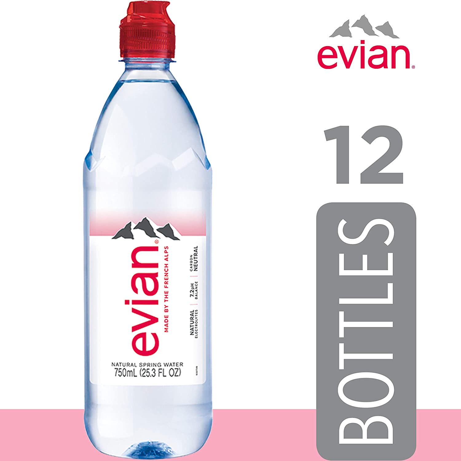 evian Natural Spring Water Individual 750 mL/25.4 Fl Oz (Pack of 12)