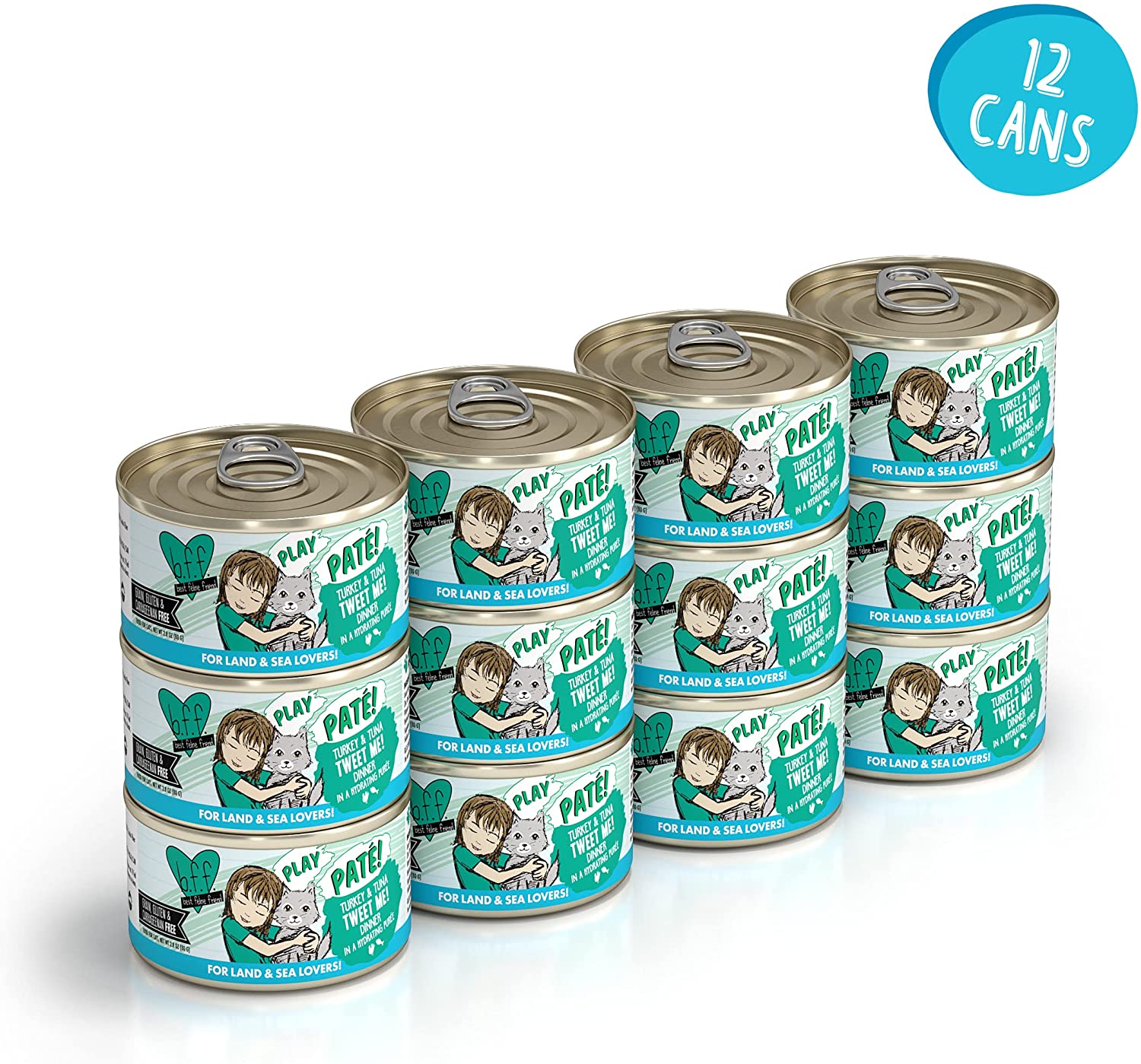 Weruva Wet Cat Food B.F.F. PLAY - Best Feline Friend Paté Lovers. Aw Yeah!. Turkey & Tuna Tweet Me! with Turkey & Tuna. 2.8oz Can (Pack of 12)