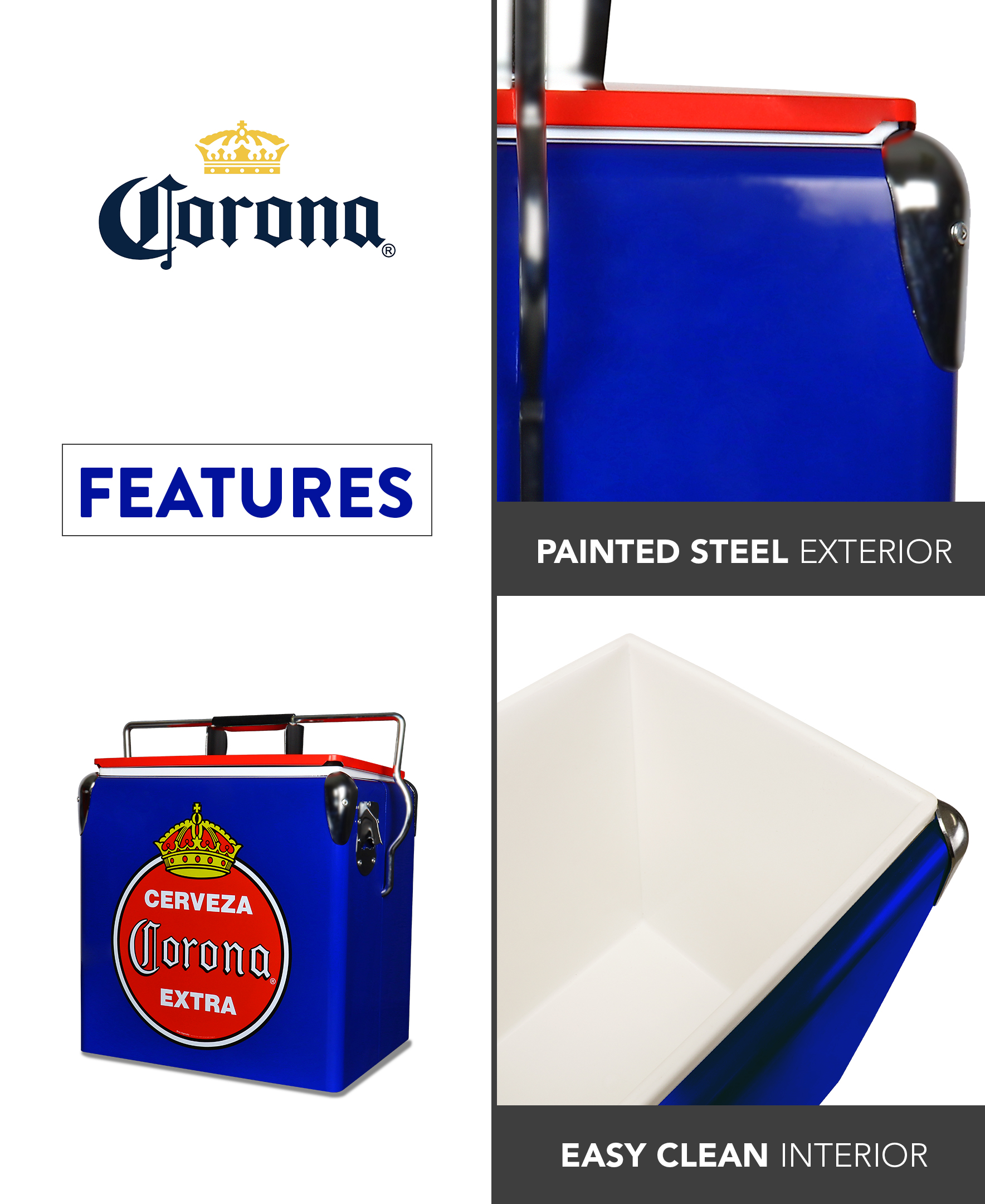 Corona Retro 8 Can Ice Chest Cooler with Bottle Opener 13 L. Blue