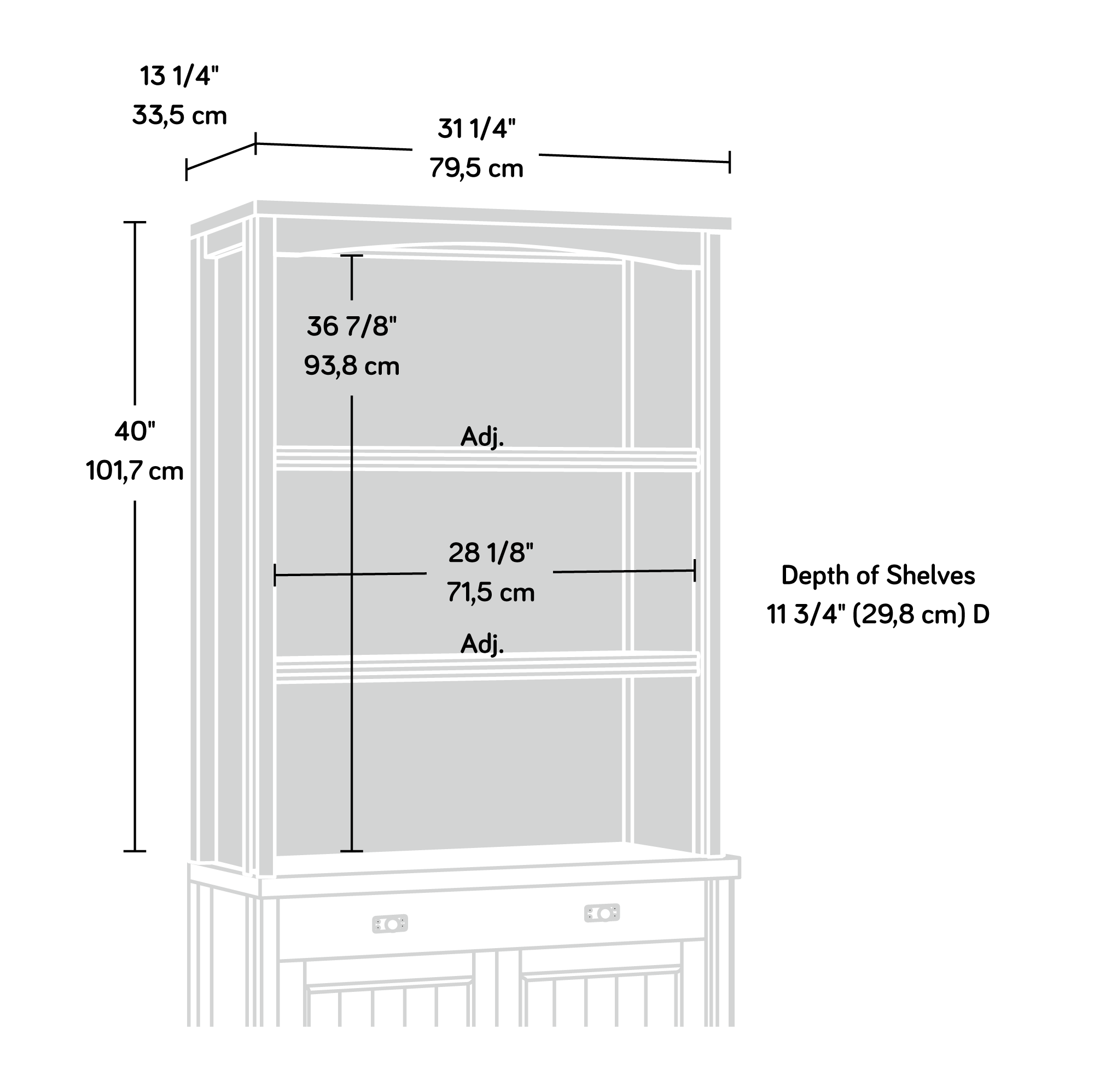 Sauder Costa Cottage Add-on Wood Library Hutch. Coffee Oak Finish