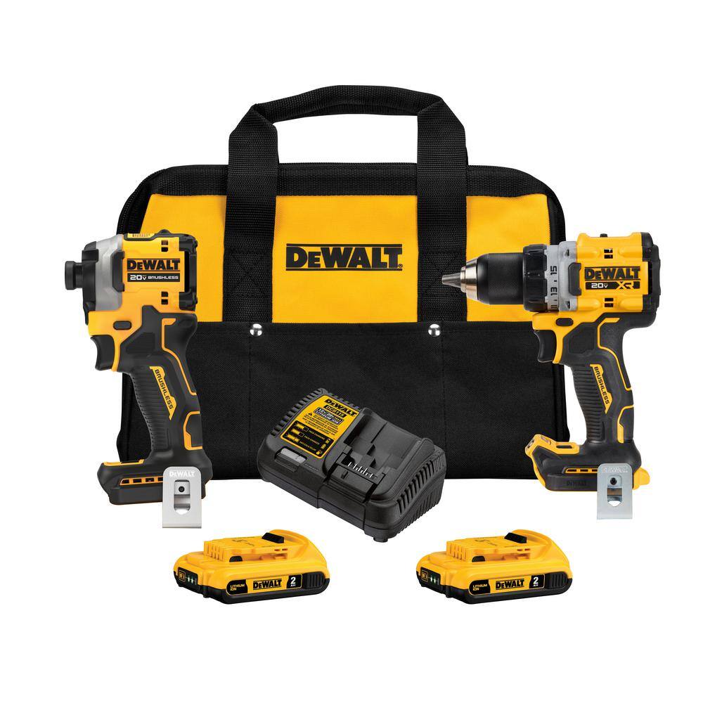DEWALT DCK2051D2 20V MAX XR Cordless Drill/Driver. ATOMIC Impact Driver 2 Tool Combo Kit. (2) 2.0Ah Batteries. Charger. and Bag