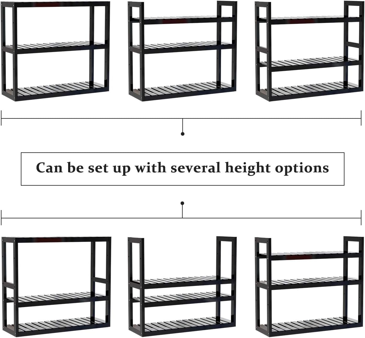 Bathroom Bamboo Shelf Organizer - 3 Tier Storage Shelf with Adjustable Wall Mounted Shelf Rack Over Toilet (Black)