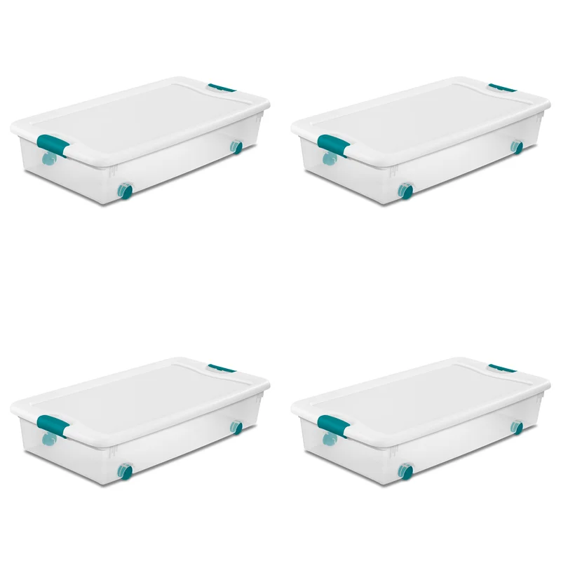 Sterilite 56 Qt./53 L Wheeled Latching Box Clears. Quart. White. 4 Piece