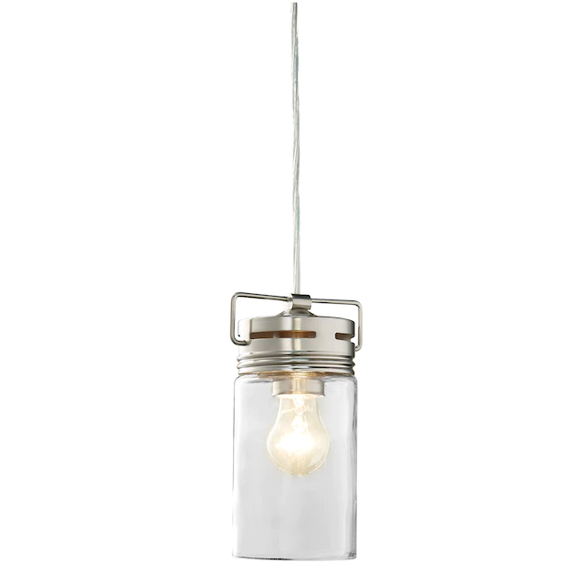 allen + roth  Vallymede Brushed Nickel Farmhouse Clear Glass Jar Mini Pendant Light