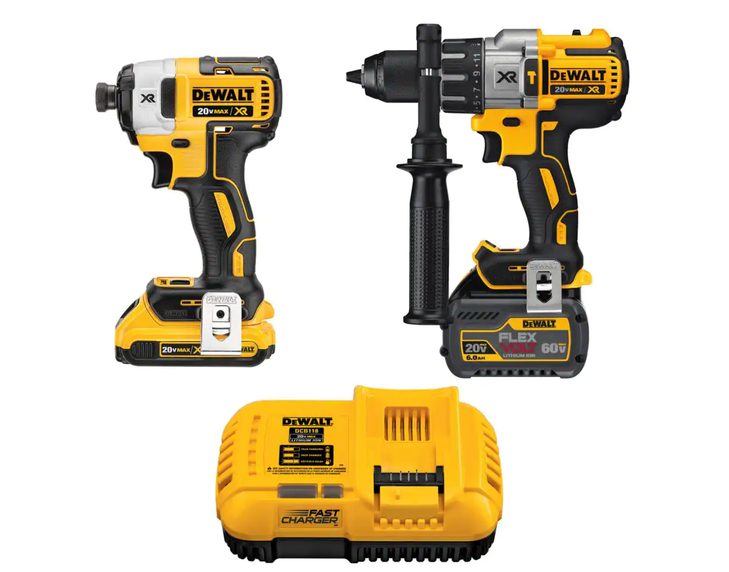 DEWALT DCK299D1T1 20-Volt MAX Cordless Brushless Combo Kit (2-Tool) with (1) FLEXVOLT 6.0Ah Battery. (1) 20-Volt 2.0 Battery & Charger