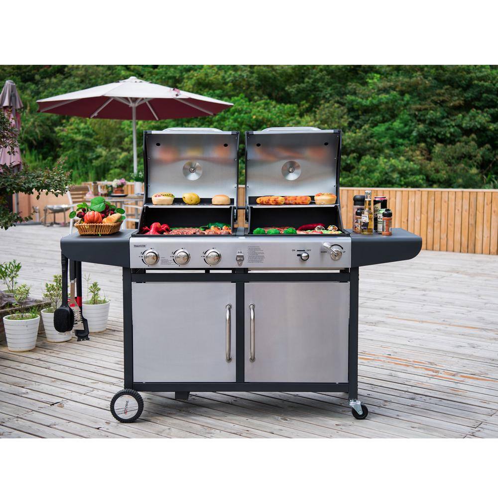 Royal Gourmet 1006810231 3-Burner Propane Gas and Charcoal Combo Grill in Black