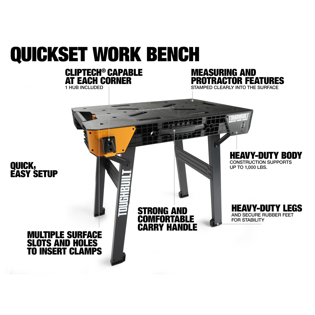 TOUGHBUILT QuickSet 1.000lb Capacity 23.5-in W x 31-in H Black and Gray Plastic Work Bench