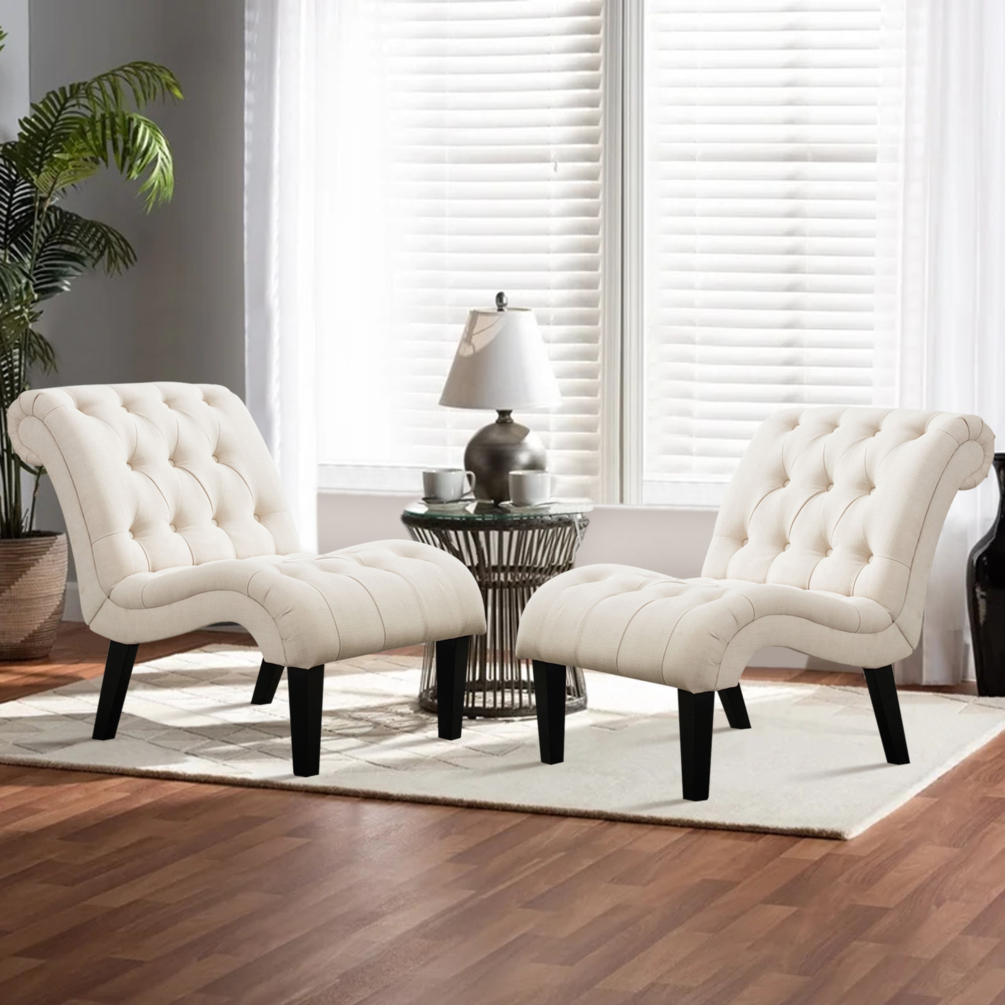 Andeworld Upholstered Accent Chair for Bedroom Living Room Chairs Lounge Chair with Wood Legs Cream Fabric