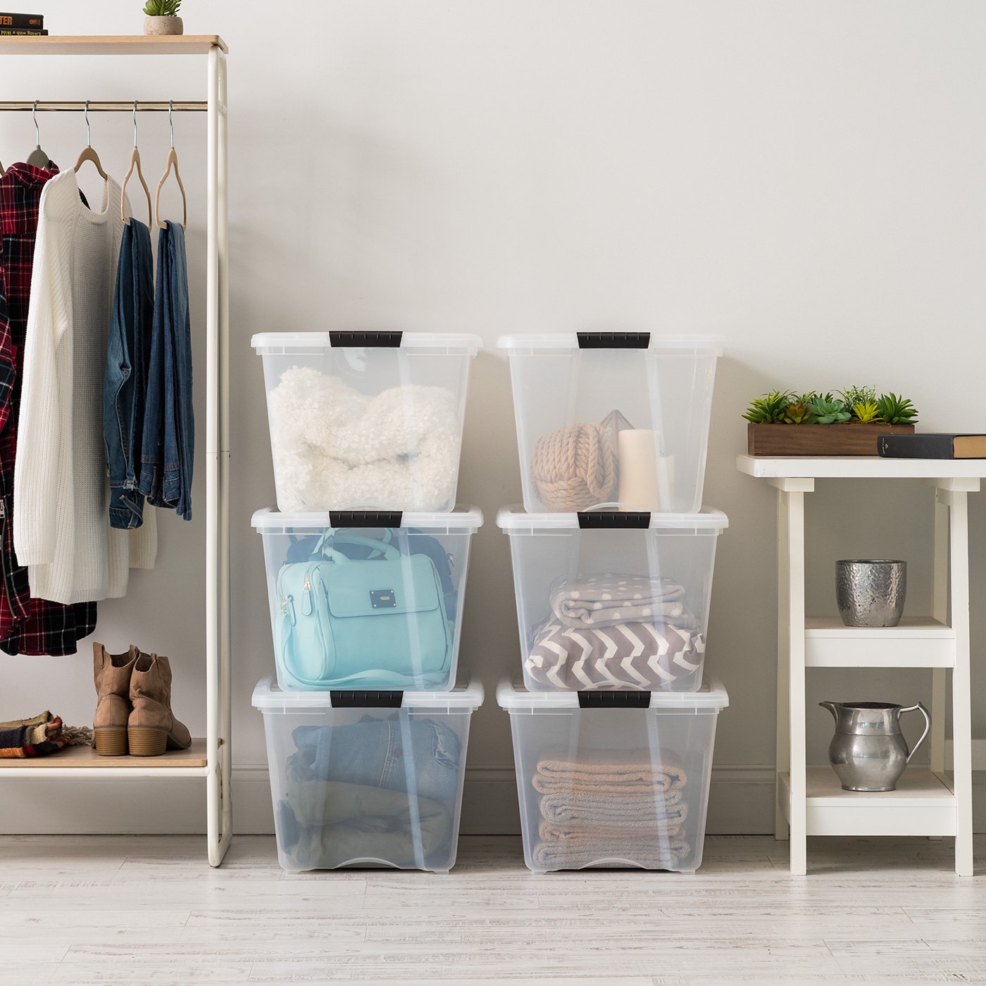 IRIS USA 54 Qt Clear Plastic Storage Box with Latches. 6 Pack