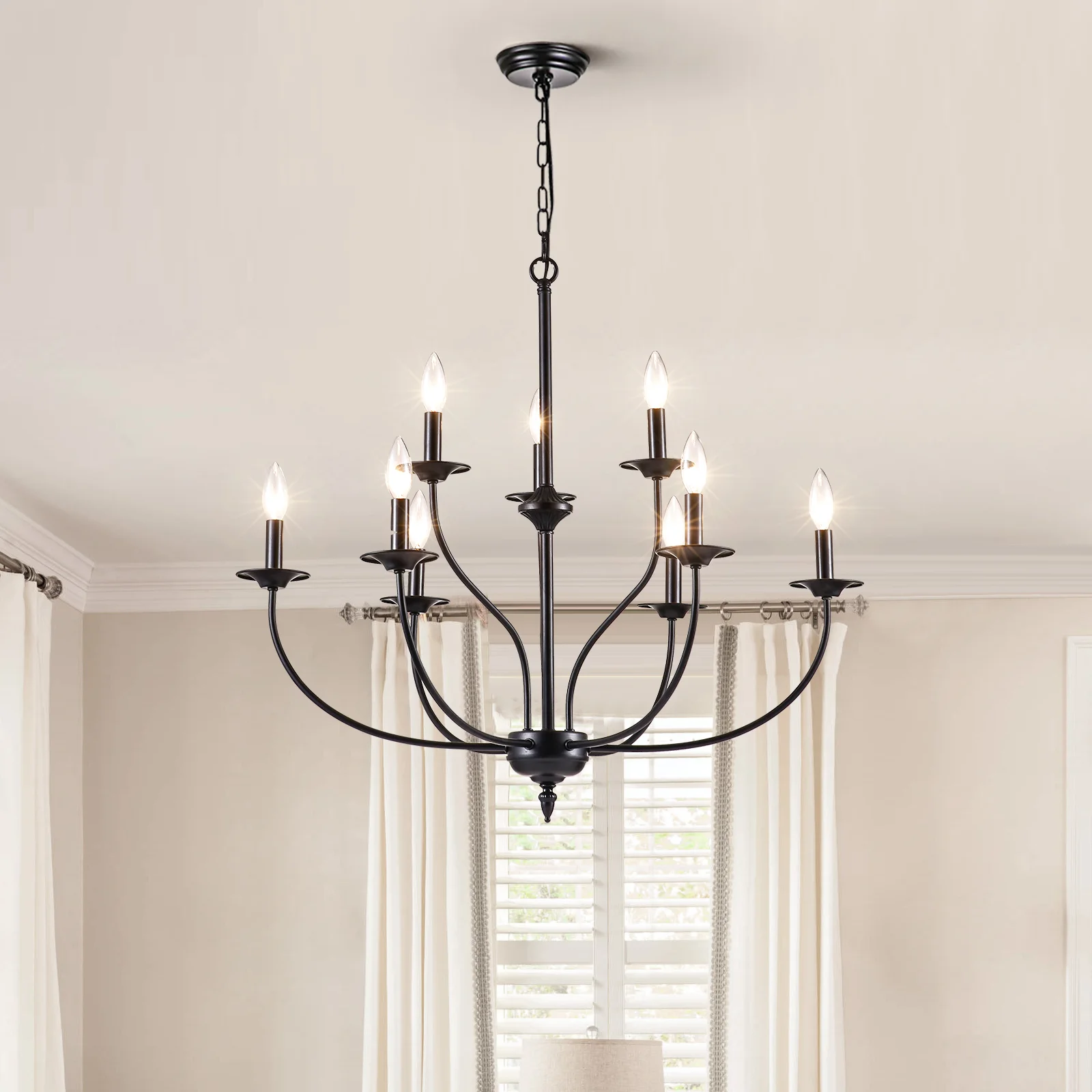 Selah 9 - Light Dimmable Classic / Traditional Chandelier - Black