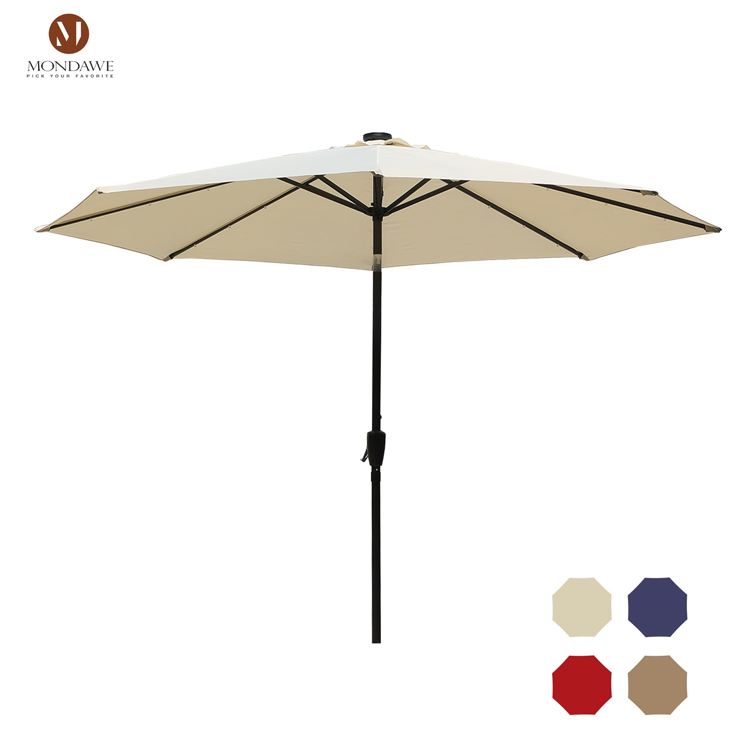 Mondawe 10-ft Solar Powered Push-button Tilt Market Patio Umbrella