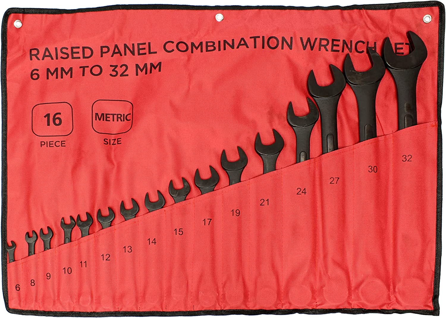 ABN Metric Wrenches Set - 16 Piece Small Metric Wrench Set 6mm to 32mm Metric Combination Wrench Set with Roll Up Pouch