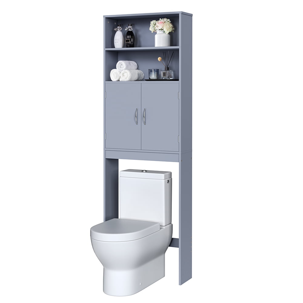SMILE MART Wooden Over Toilet Storage Cabinet with Shelves for Bathroom. Gray