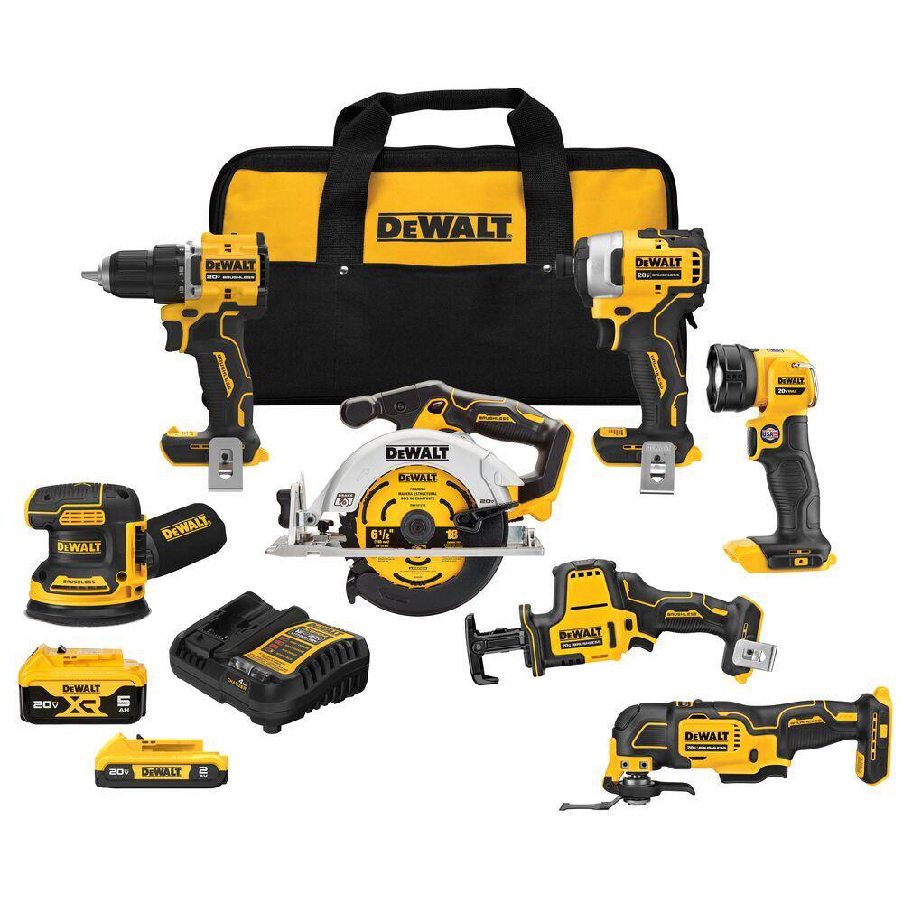 DEWALT DCK700D1P1 20-Volt MAX Lithium-Ion Cordless 7-Tool Combo Kit with 2.0 Ah Battery. 5.0 Ah Battery and Charger