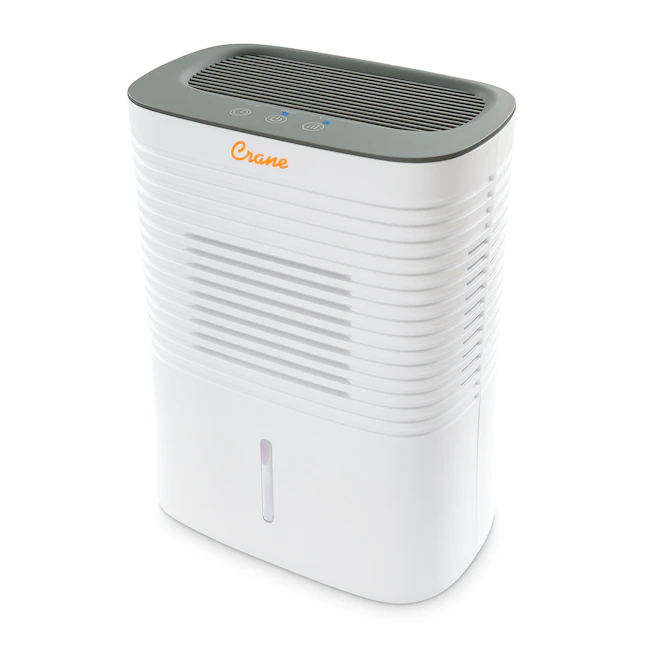Crane  1.25-Pint 2-Speed Dehumidifier. Compact Portable Design. Effective Moisture Removal up to 300 Sq. Feet. 0.5 Gallon – 2 Liter Water Tank. White