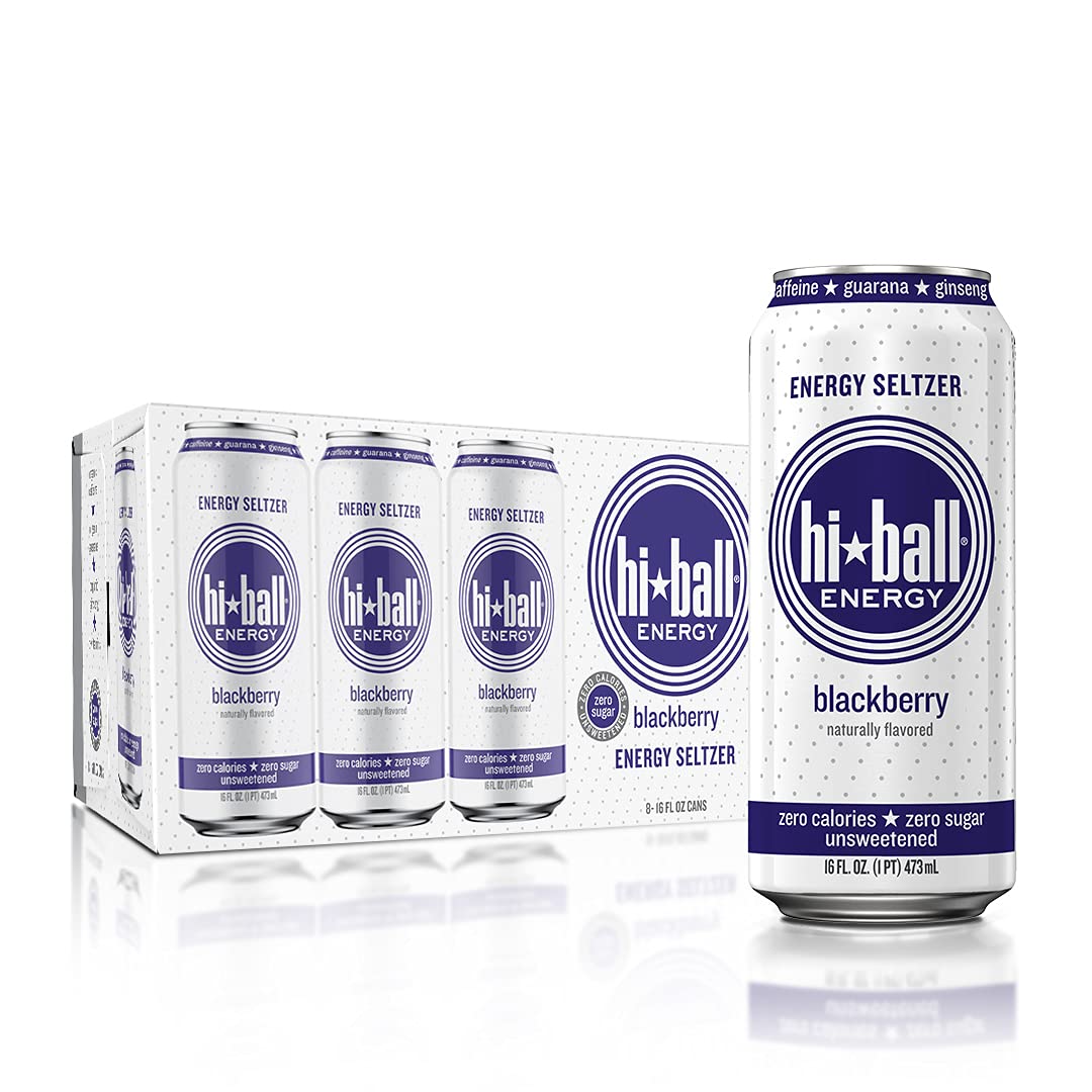 Hiball Energy Seltzer Water. Natural Energy Drink (16 Fl Oz Pack of 8). Blackberry