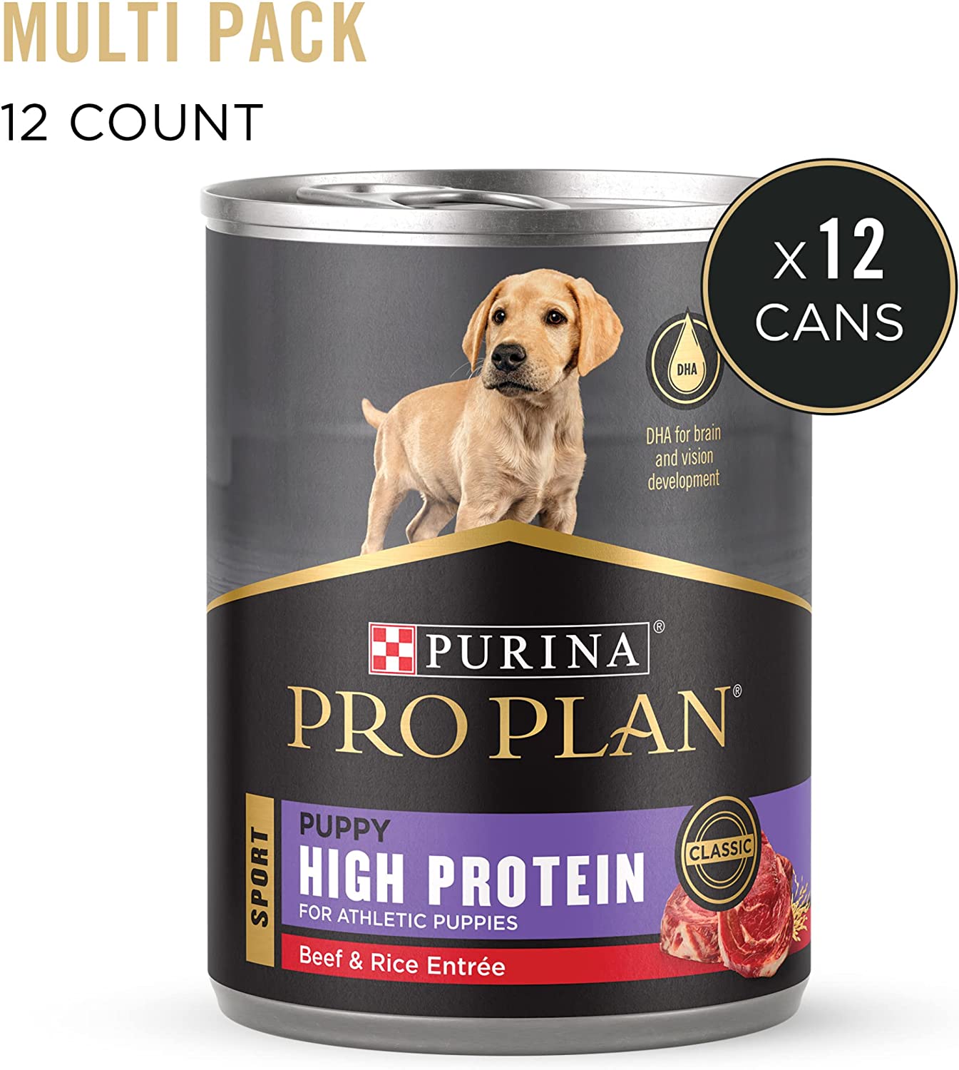 Purina Pro Plan Sport Development Puppy High Protein Beef & Rice Wet Dog Food. 13-oz can. case of 12