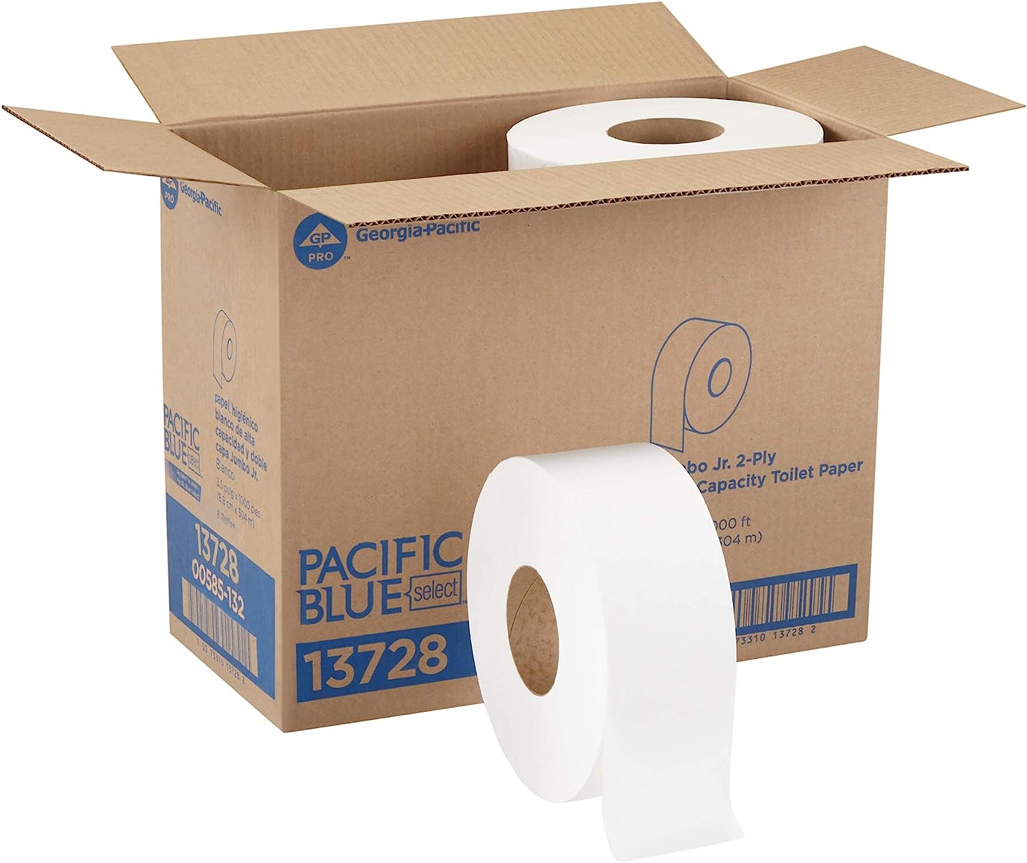 Pacific Blue Select 2-Ply Jumbo Jr. 9″ Toilet Paper by GP PRO (Georgia-Pacific); 13728; 1;000 Linear Feet Per Roll; 8 Rolls Per Case