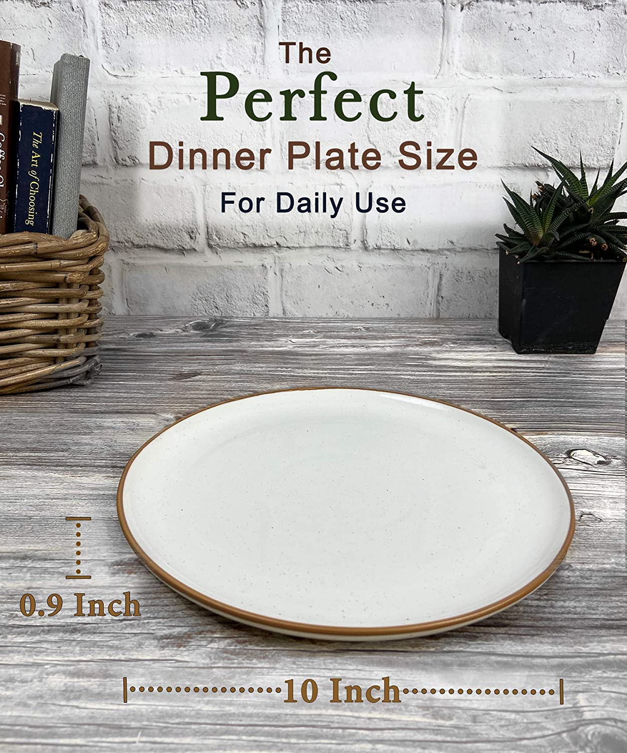 Mora Ceramic Dinner Plates Set of 6. 10 inch Dish Set - Microwave. Oven. and Dishwasher Safe. Scratch Resistant - Vanilla White