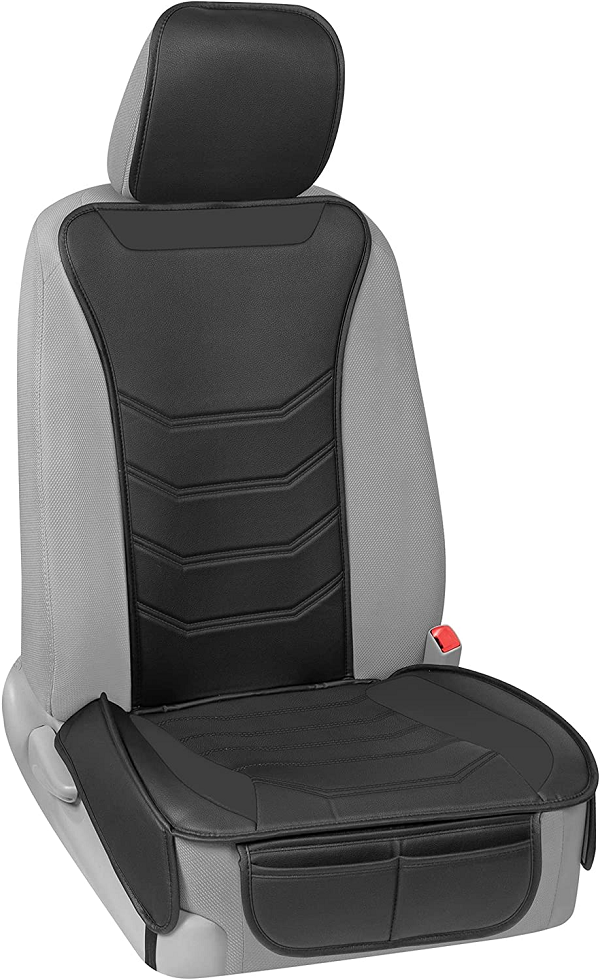Motor Trend LuxeFit Black Faux Leather Car Seat Cover