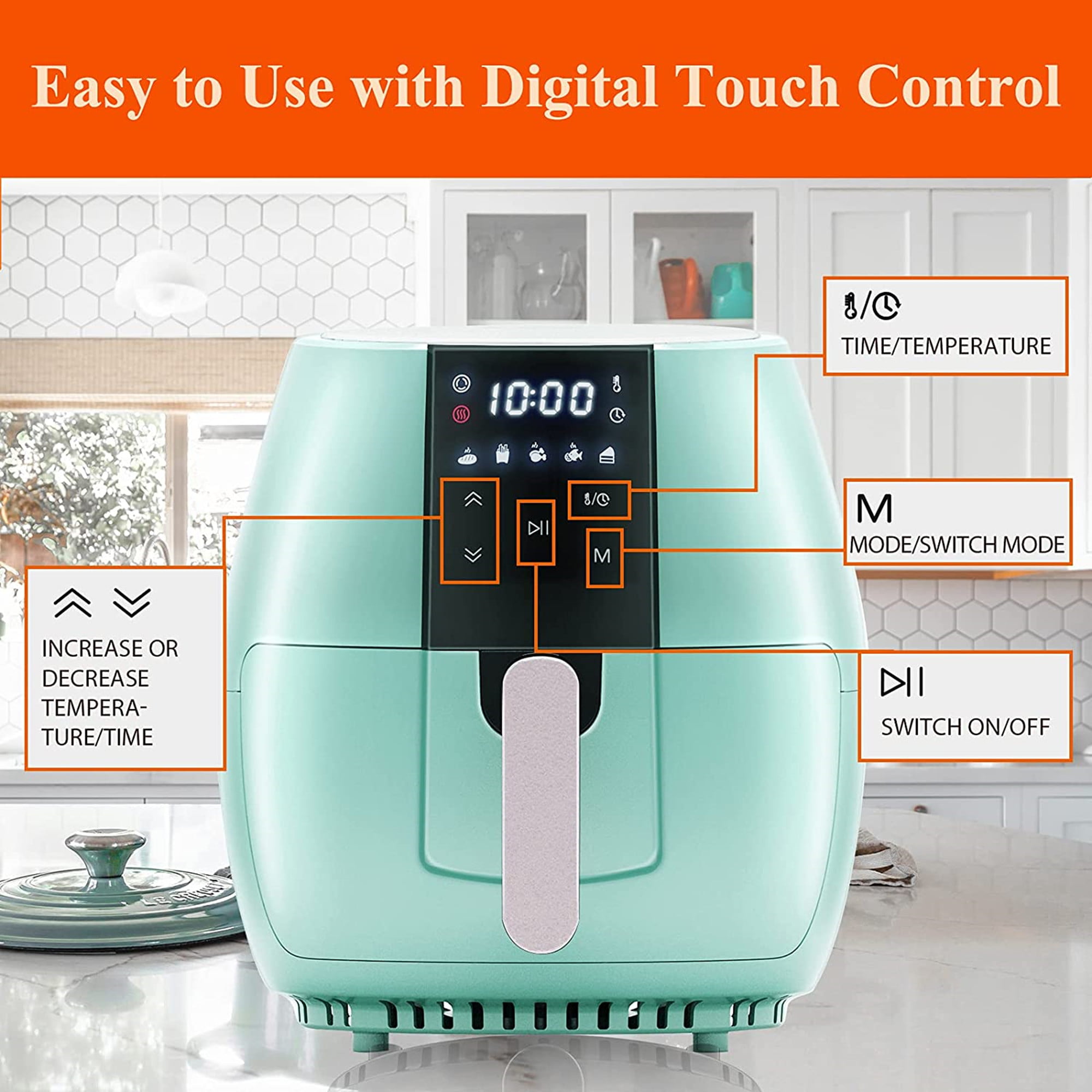 Sanptent 5.8 Quart Air Fryer. Electric Hot Oven Oilless Multifunctional Cooker with Digital LED Touchscreen. Auto Shut-off. ETL Certified. Best Present Gift (Green)