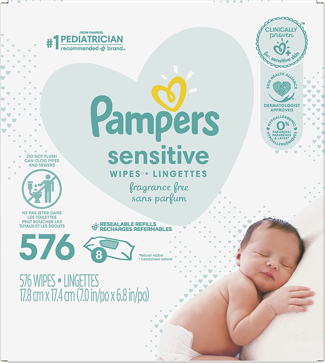 Pampers Baby Wipes Sensitive Water Based Baby Diaper Wipes. Pack of 8