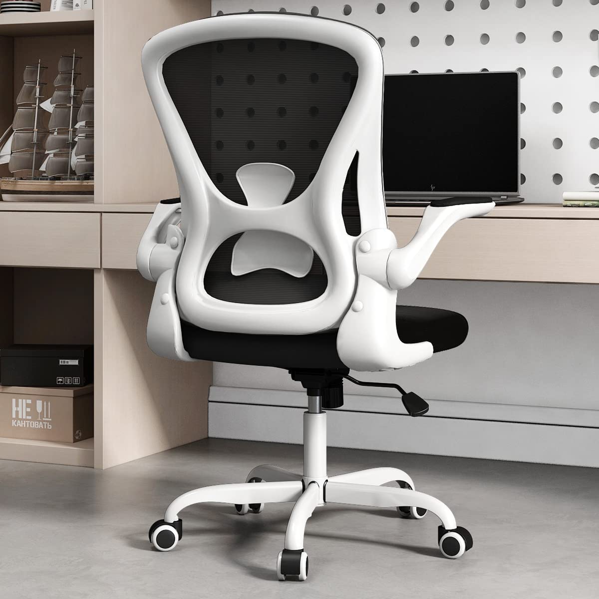 Sytas Home Office Chair Ergonomic. Mesh Desk Chair Lumbar Support. Ergonomic Computer Chair Adjustable Armrest. White