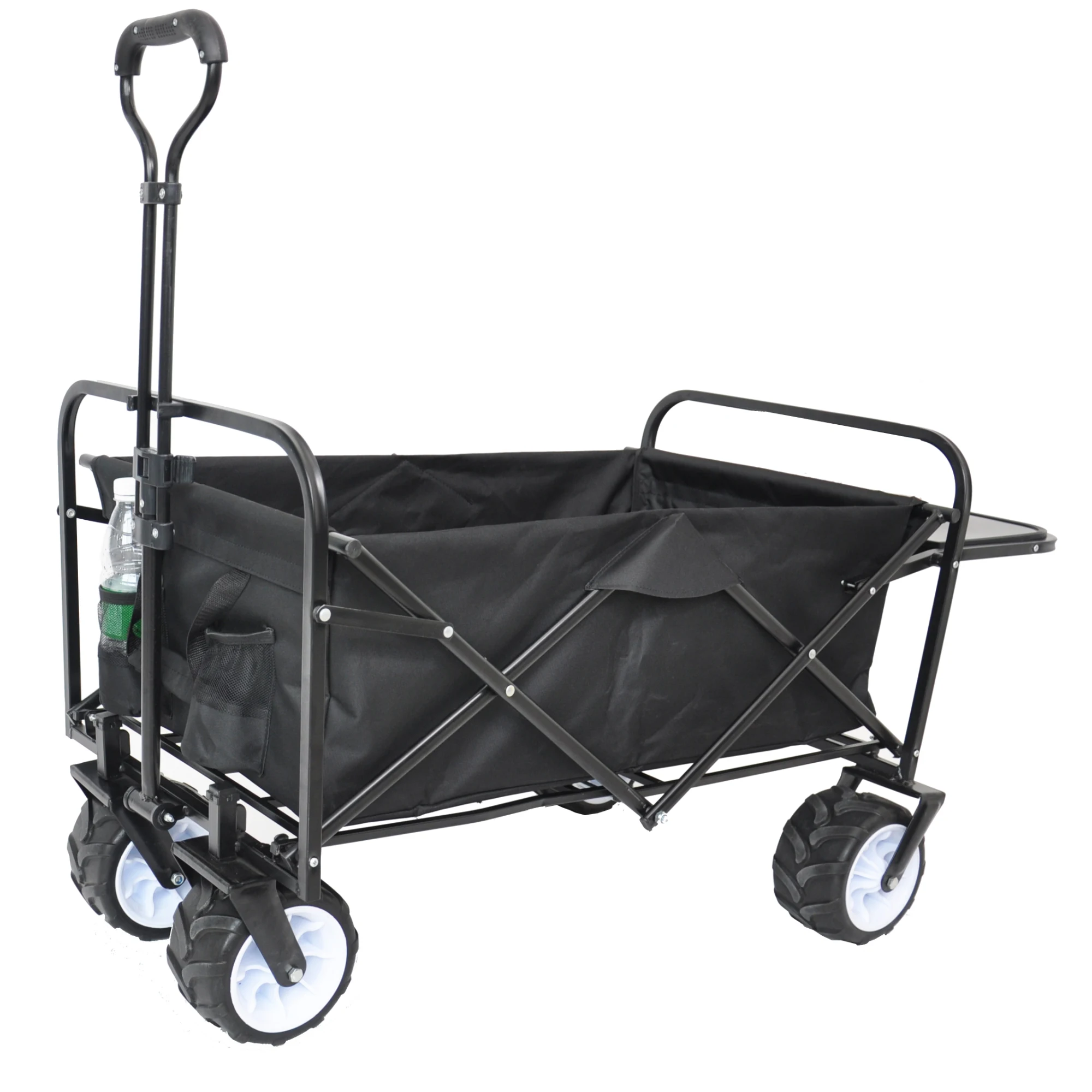 Folding wagon Collapsible Outdoor Utility Wagon. Heavy Duty Folding Garden Portable Hand Cart. Drink Holder. Black 49.2 x 20.5 x 37.79 in